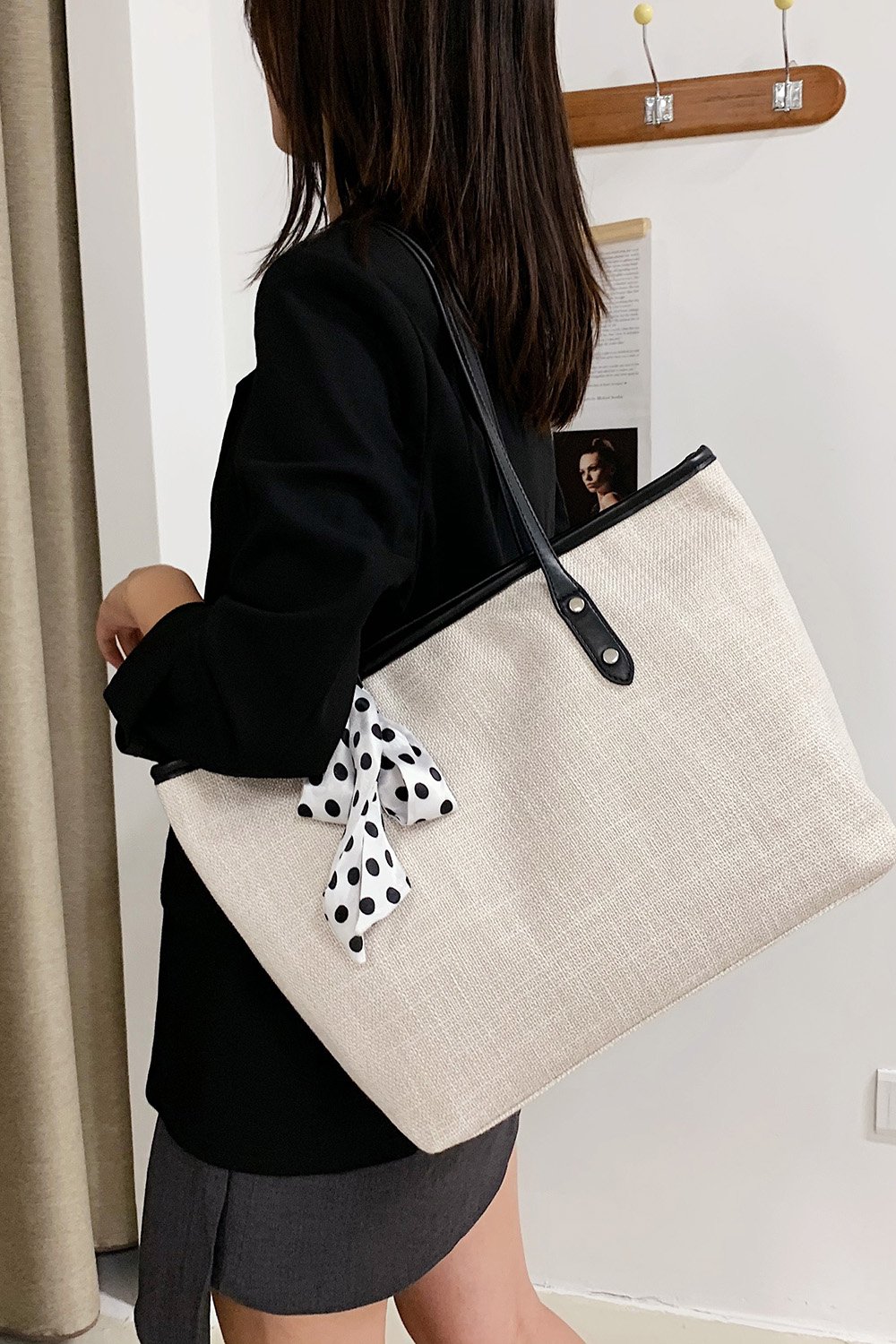 Tote Bag with Polka Dot Scarf