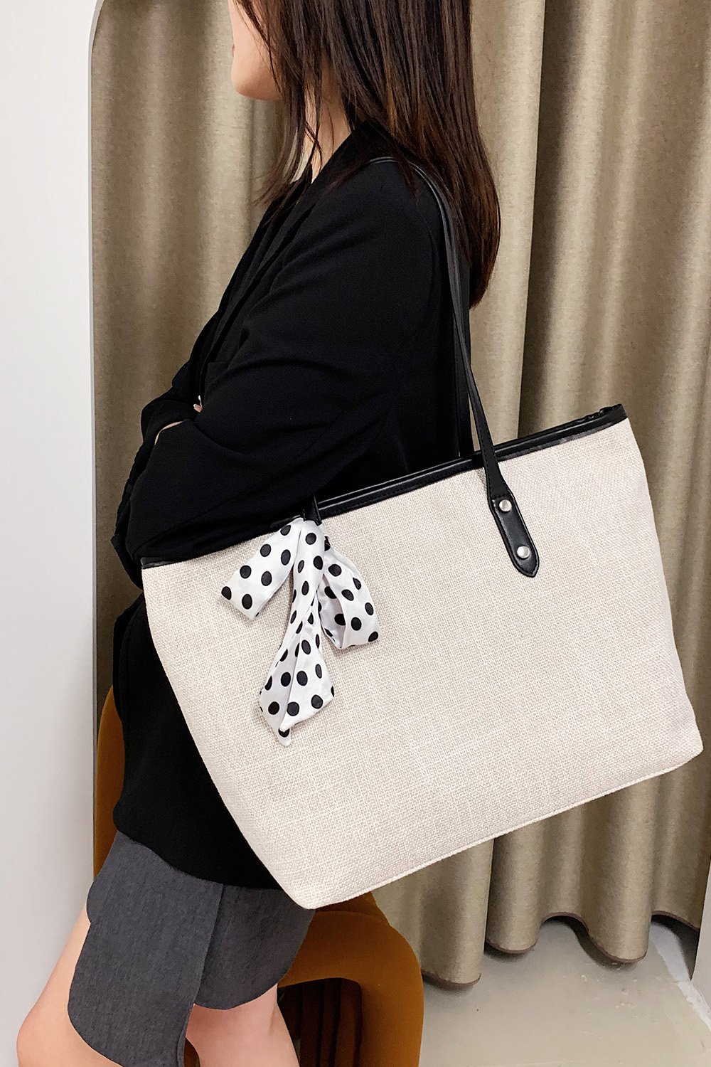 Tote Bag with Polka Dot Scarf