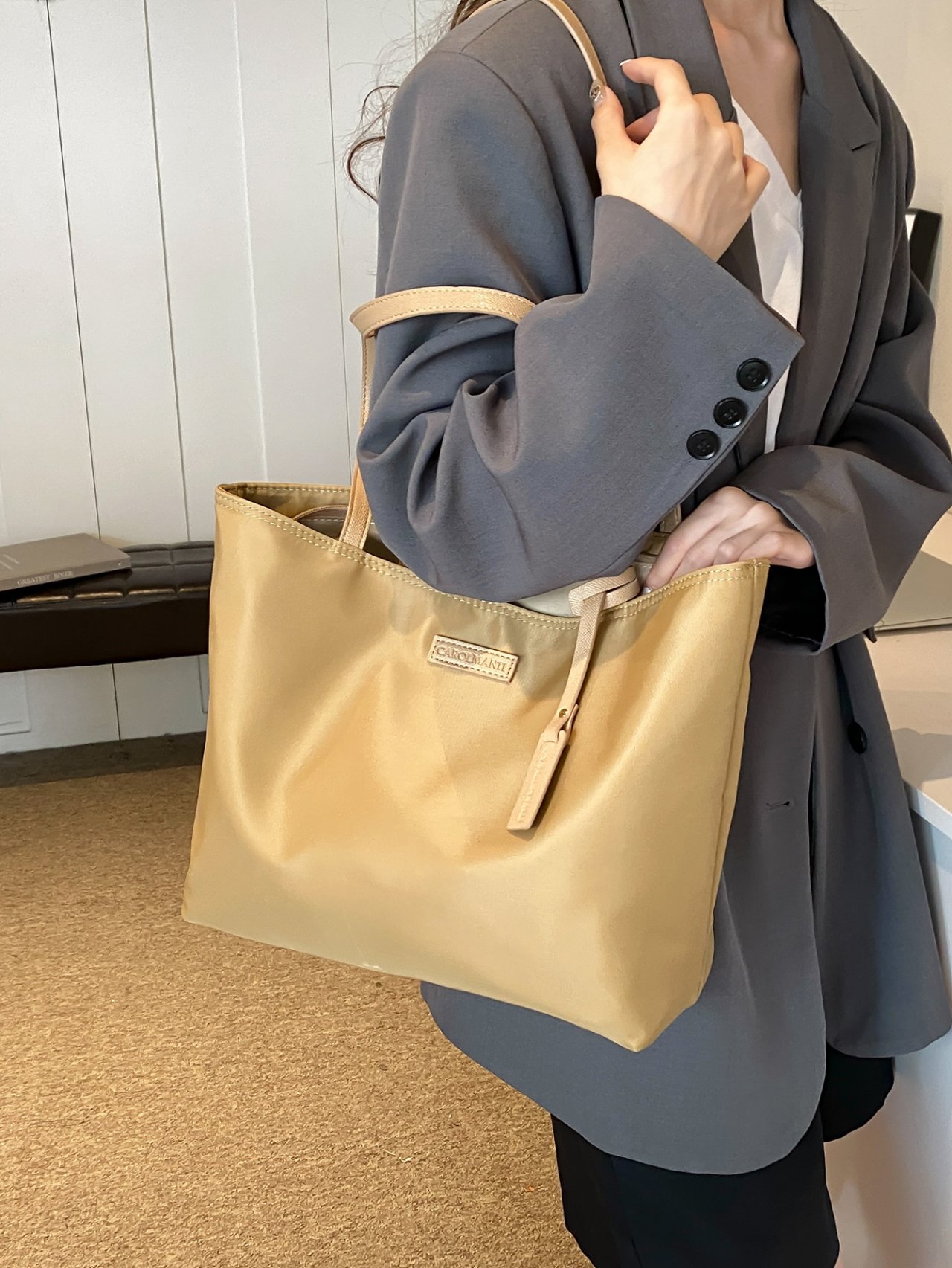 Khaki Plain Shoulder Bag