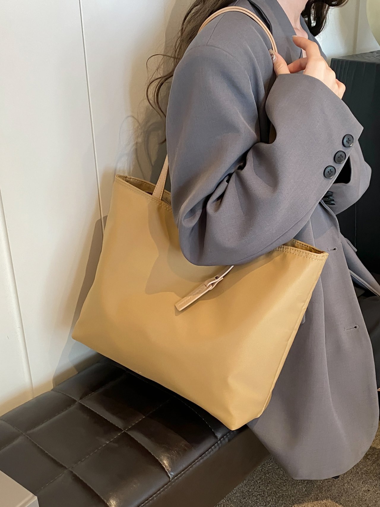 Khaki Plain Shoulder Bag