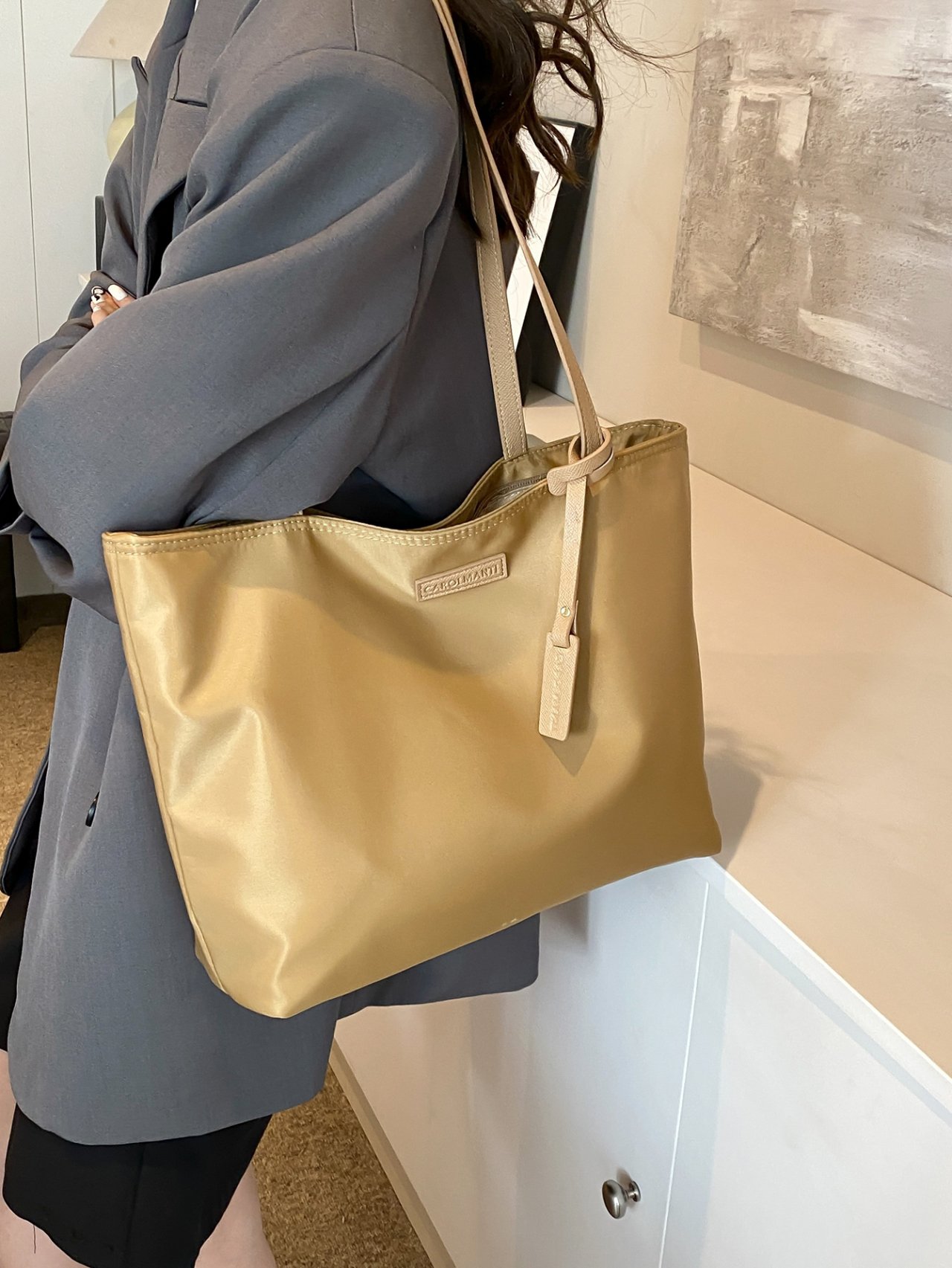 Khaki Plain Shoulder Bag