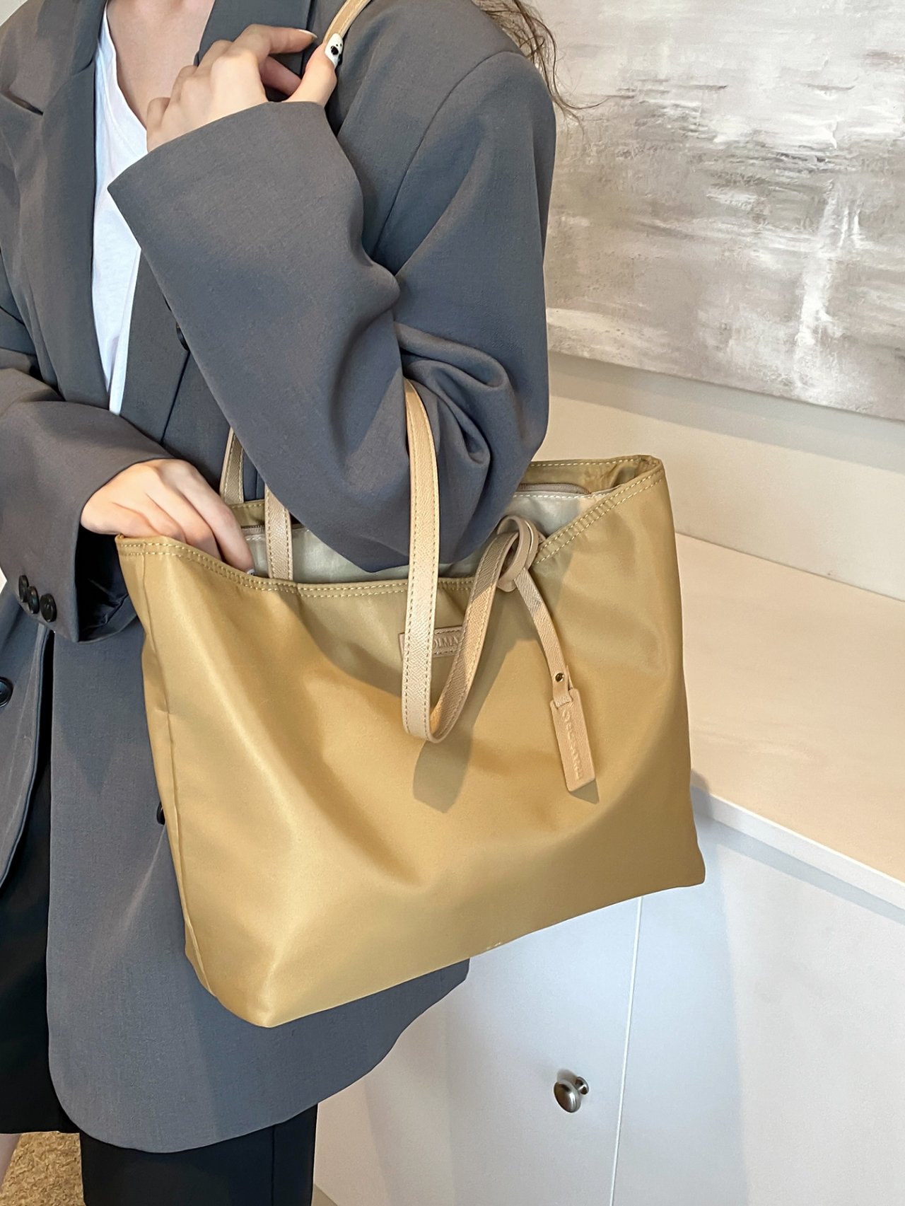 Khaki Plain Shoulder Bag