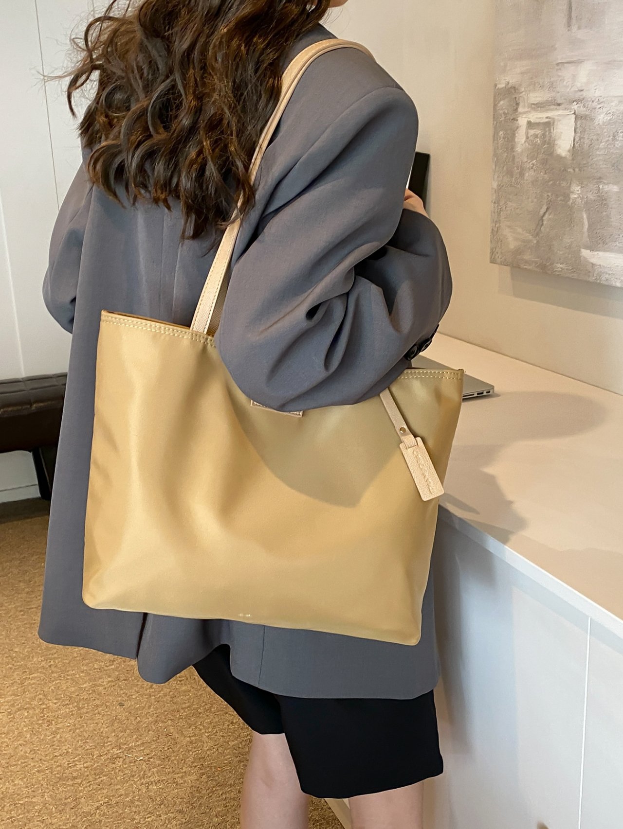 Khaki Plain Shoulder Bag