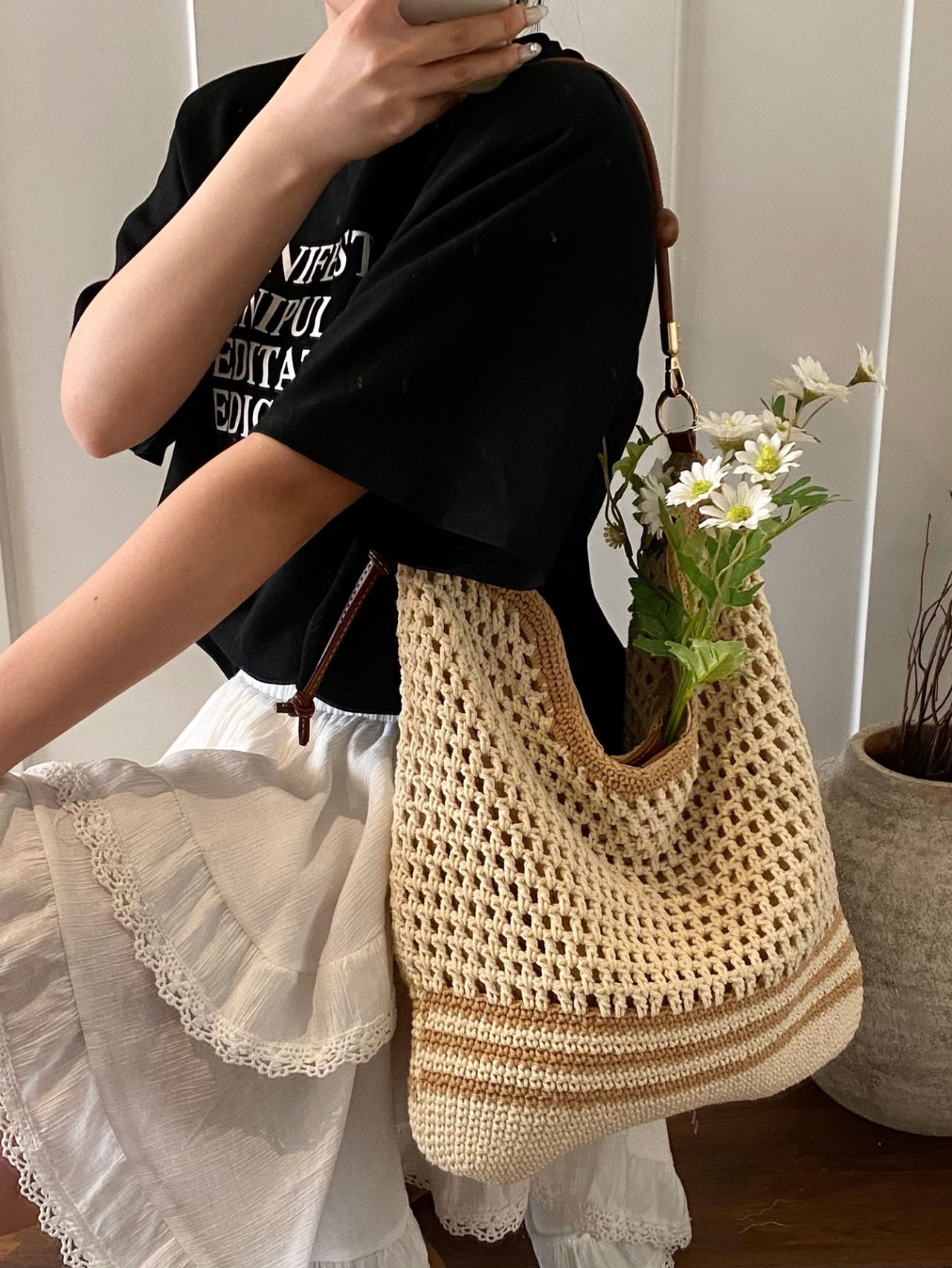 Crochet Knit Tote Bag