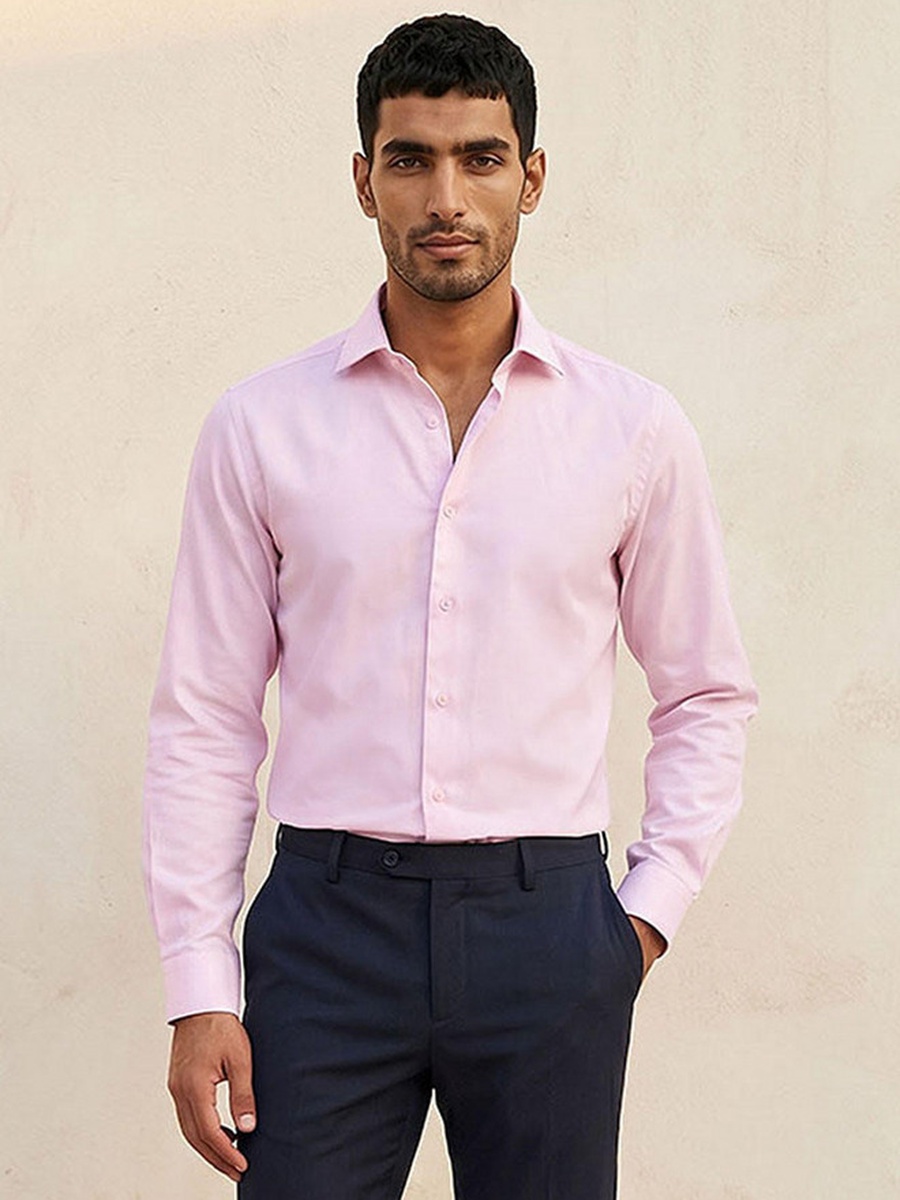 Regular Fit Collared Dobby Textured Long Sleeves Shirt
