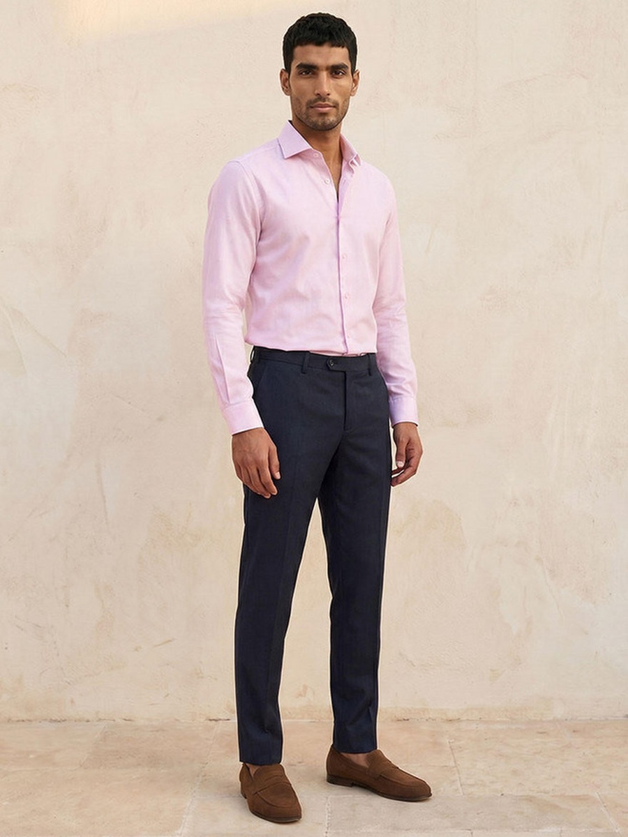 Regular Fit Collared Dobby Textured Long Sleeves Shirt