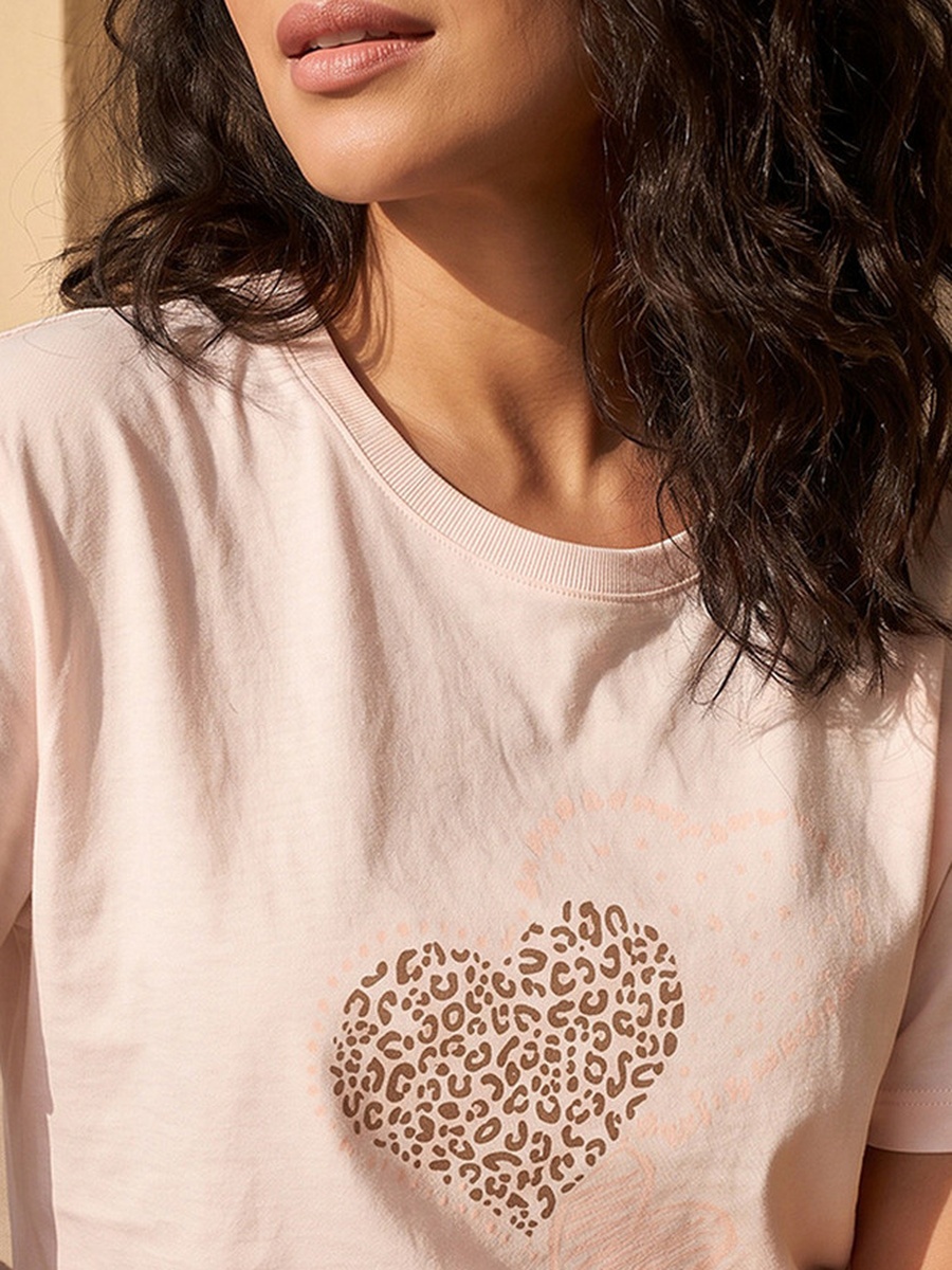Animal Print Crew Neck T-Shirt and Pyjamas Set