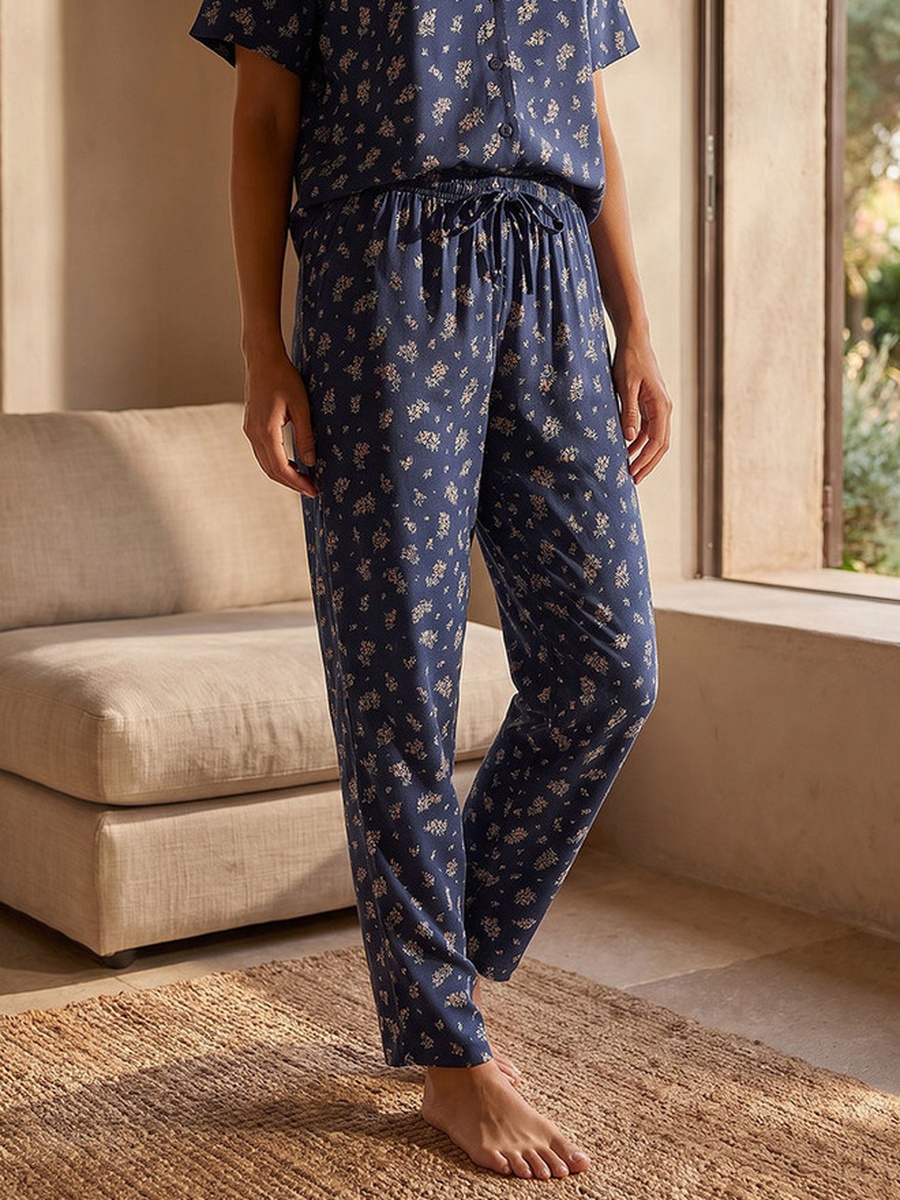 Floral Print Shirt and Pyjama Set with Eye Mask