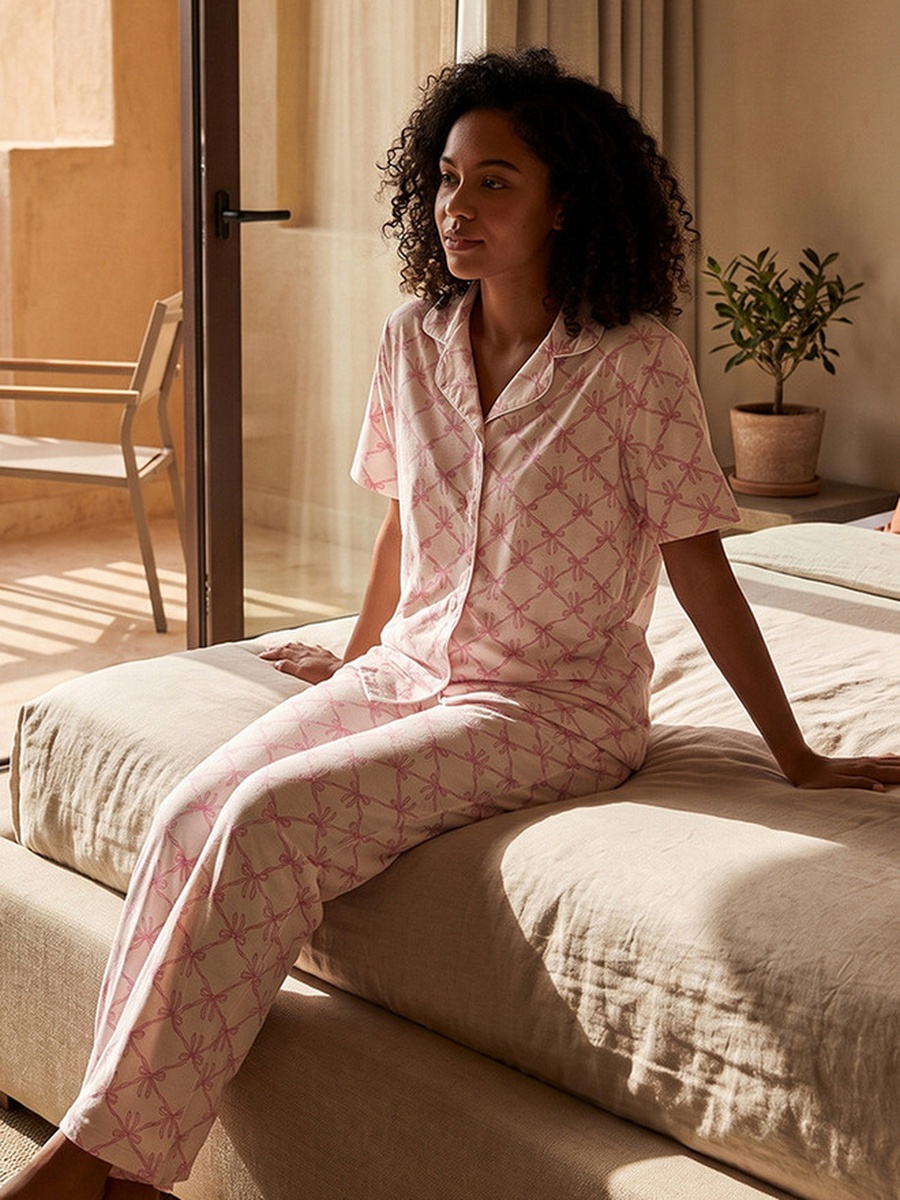 Printed Button-Down Shirt and Pyjamas Set