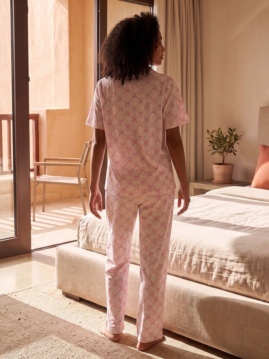 Printed Button-Down Shirt and Pyjamas Set
