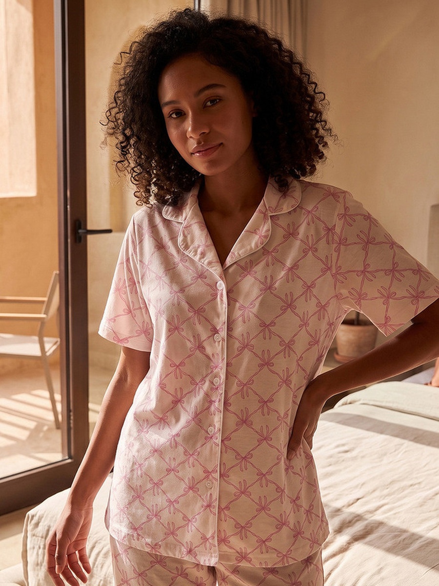 Printed Button-Down Shirt and Pyjamas Set