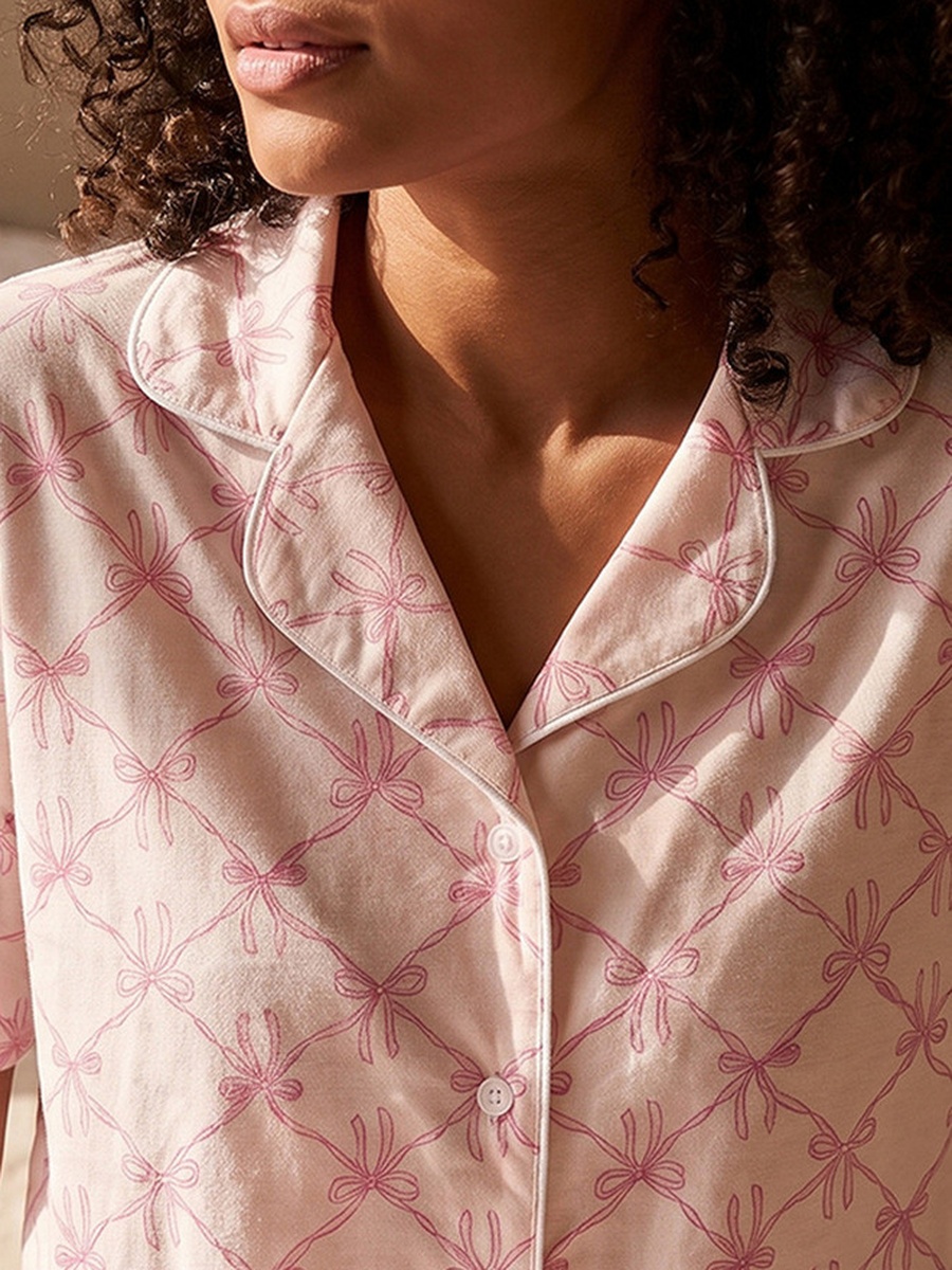 Printed Button-Down Shirt and Pyjamas Set