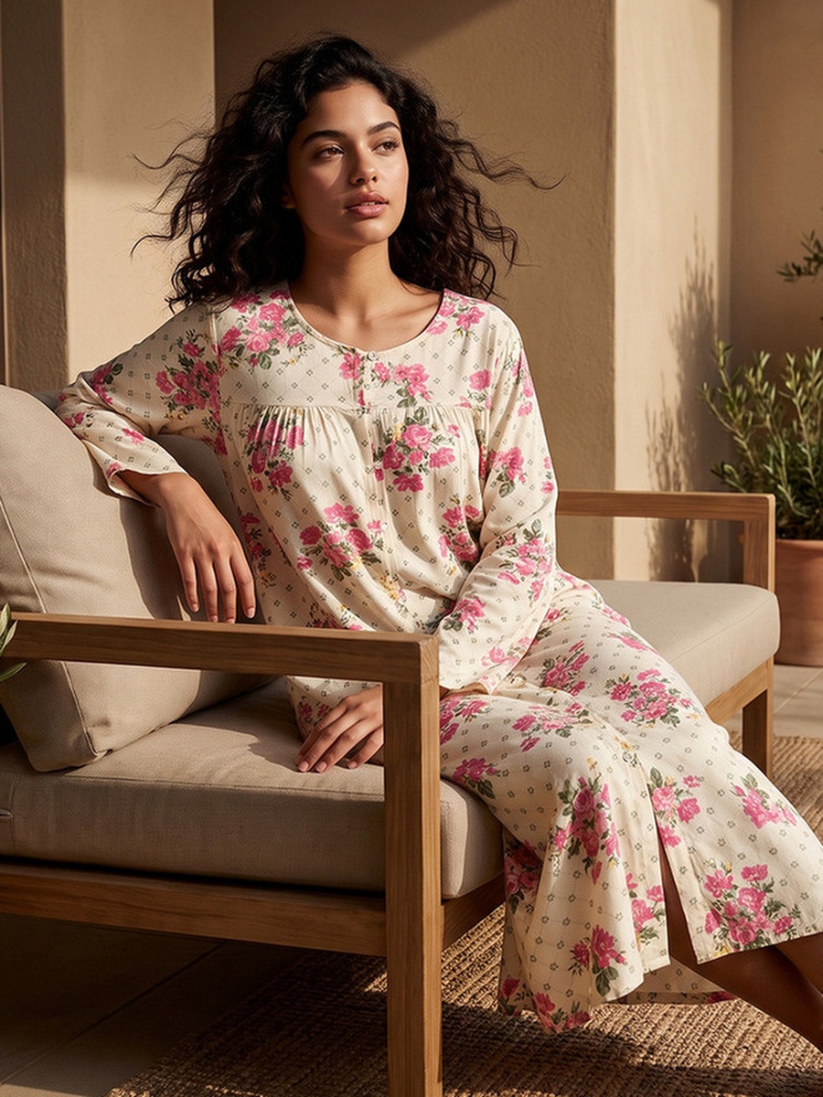 Viscose Floral Print Night Dress