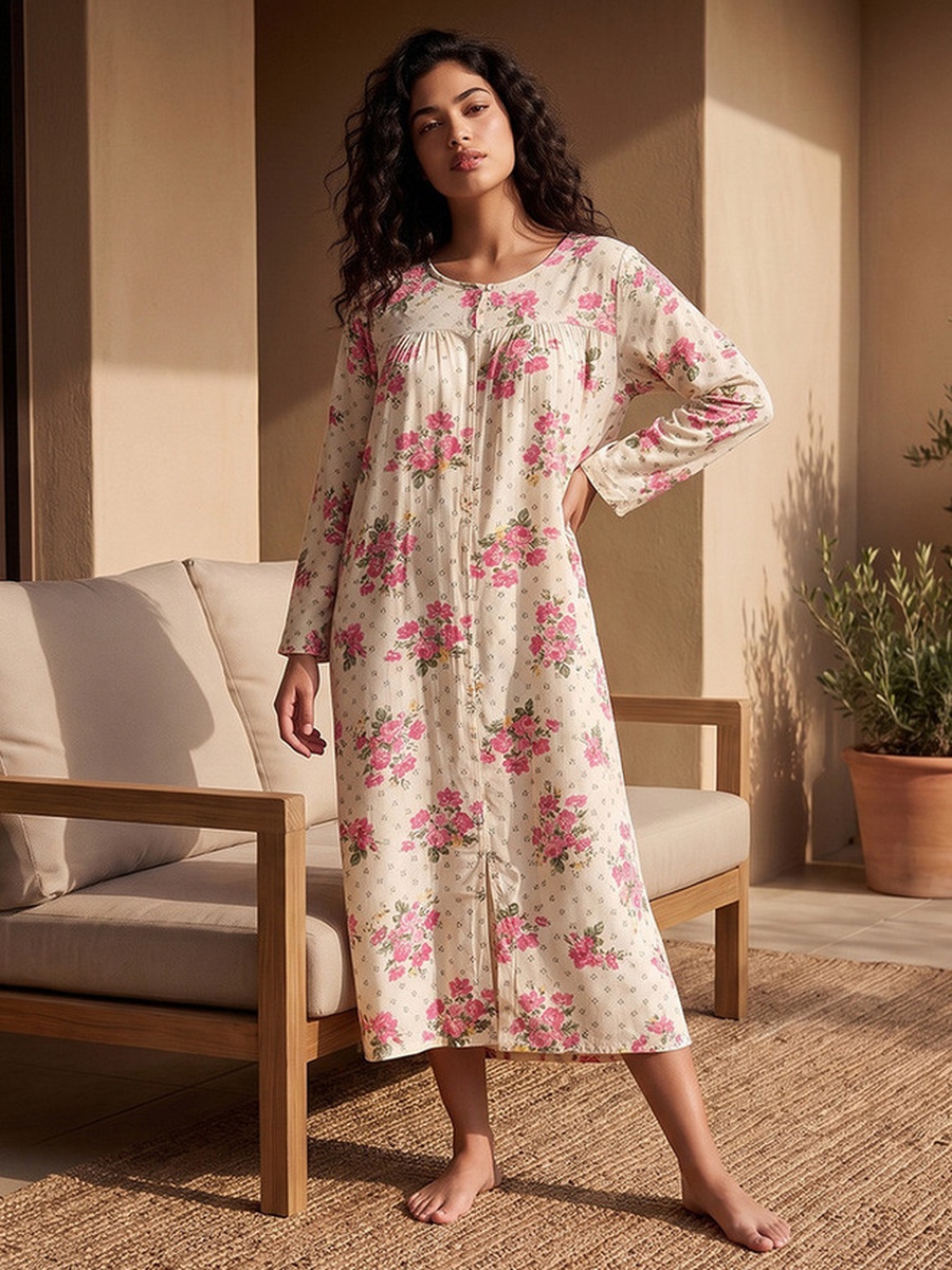 Viscose Floral Print Night Dress