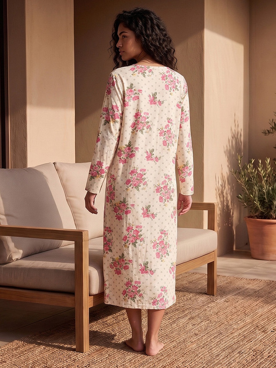 Viscose Floral Print Night Dress