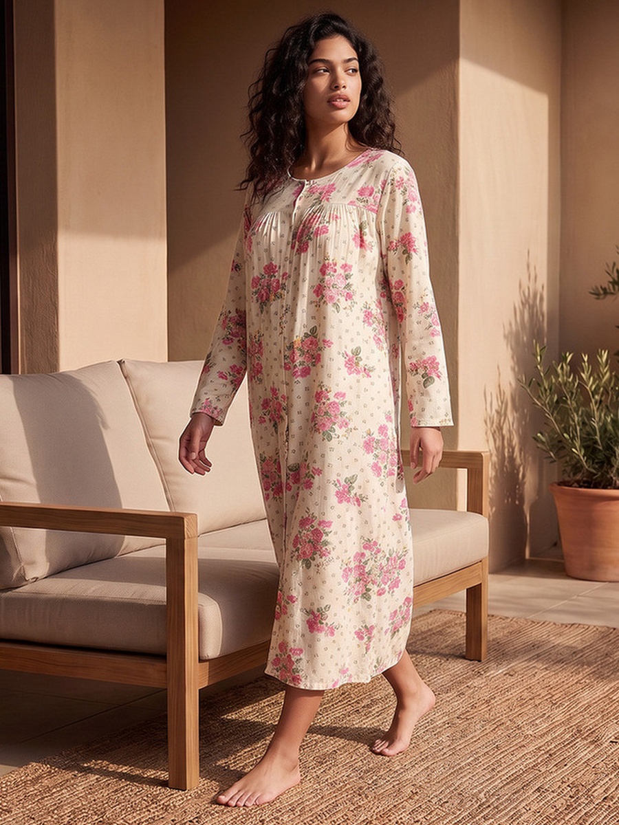Viscose Floral Print Night Dress