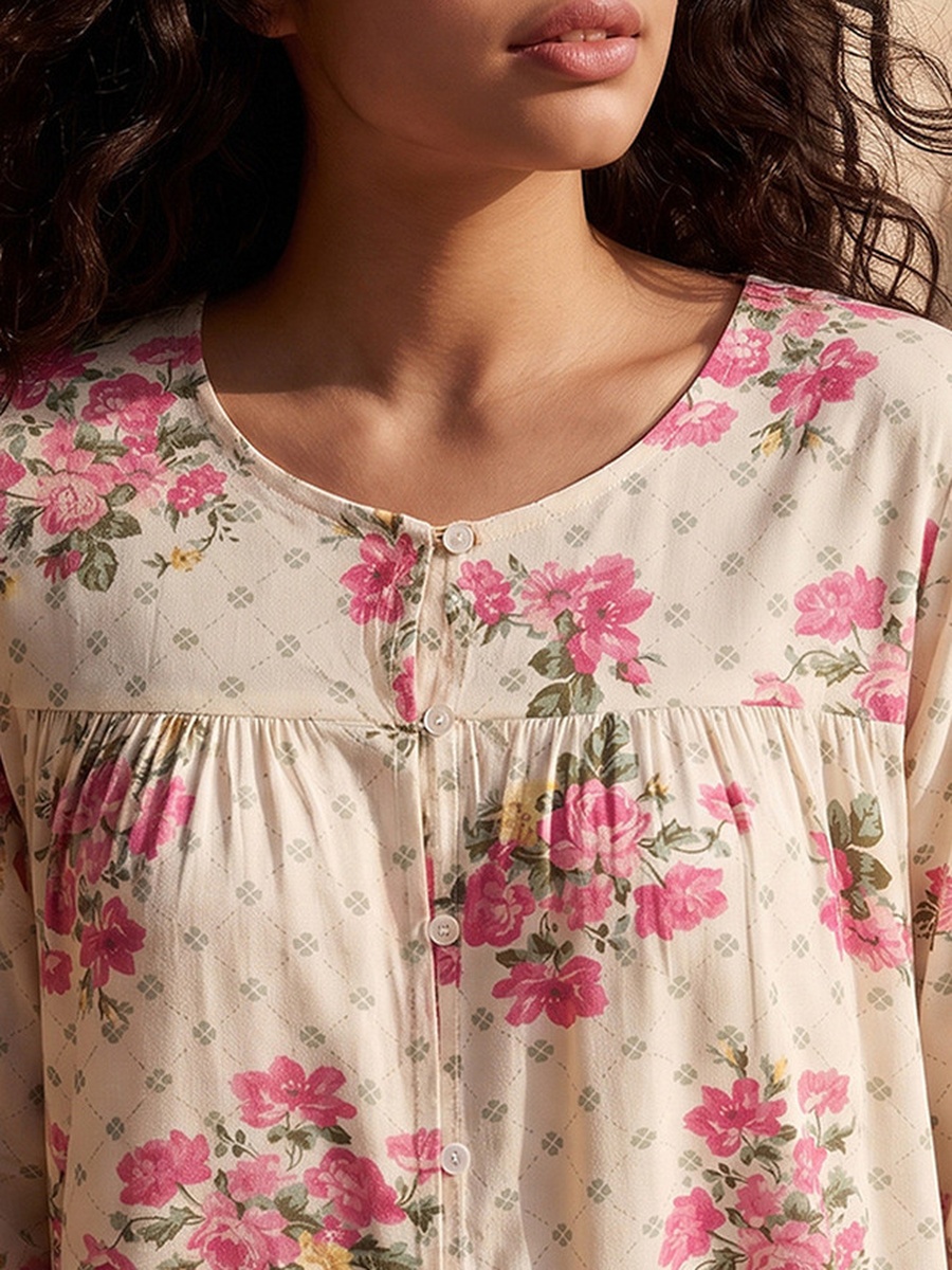 Viscose Floral Print Night Dress