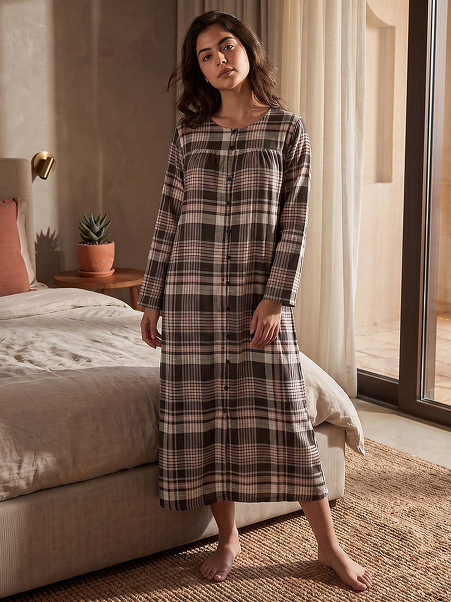 Viscose Checked Night Dress