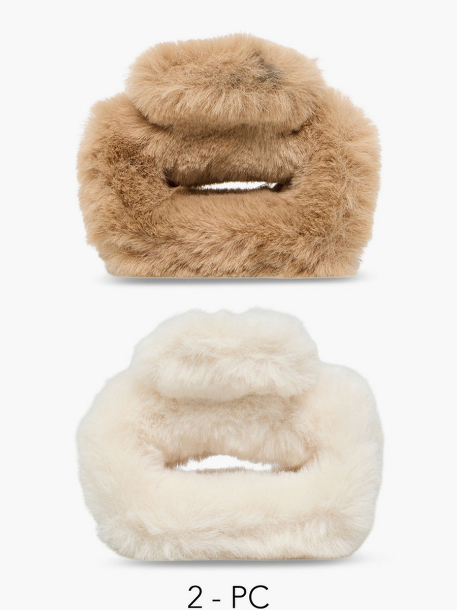 Pack of 2 Faux Fur Hair Clamp