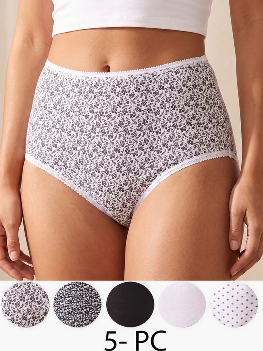 Pack of 5 High Waist Assorted Design Full Briefs