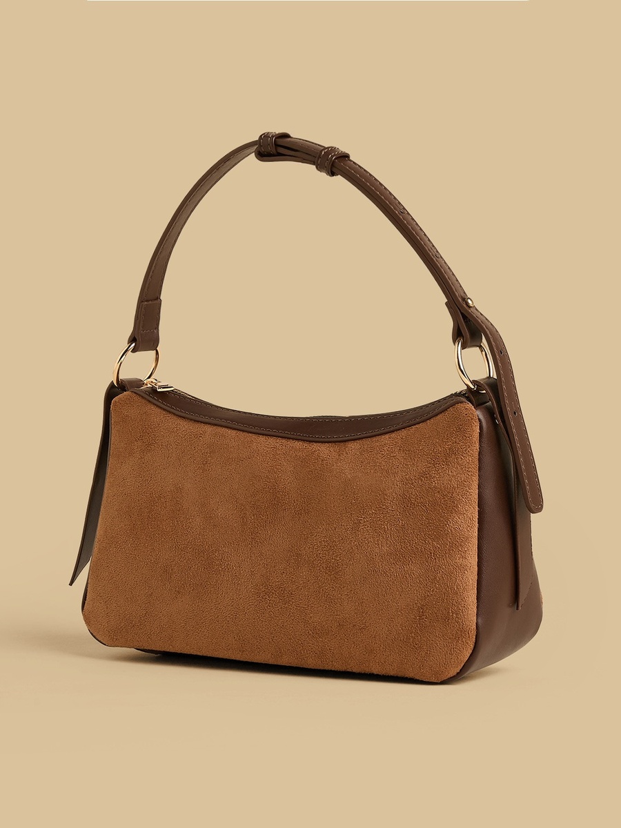 Textured Shoulder Bag with Zip Closure