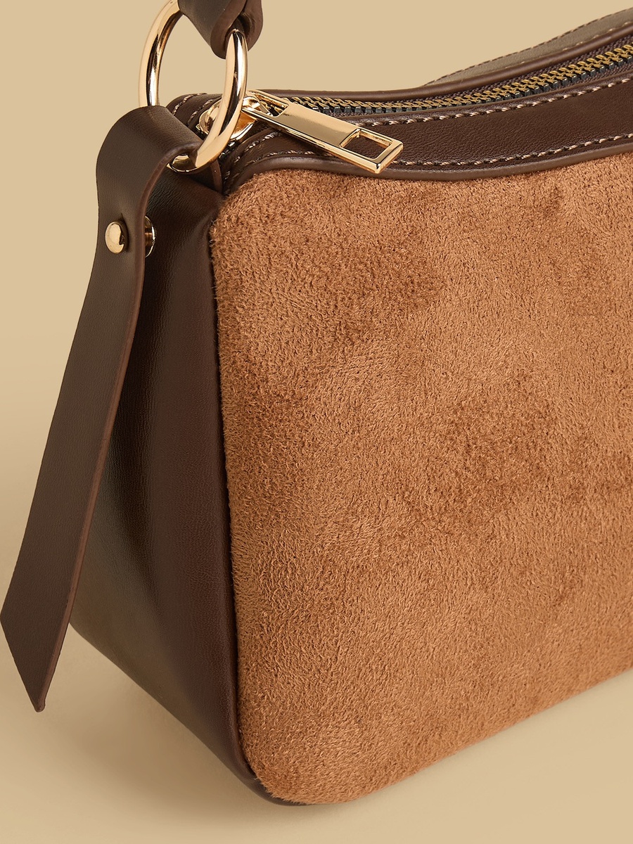 Textured Shoulder Bag with Zip Closure