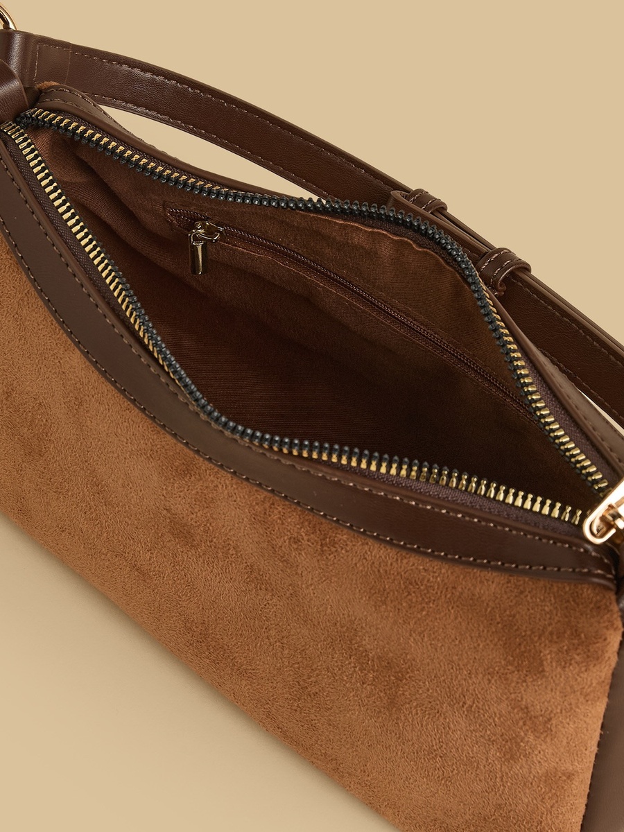 Textured Shoulder Bag with Zip Closure