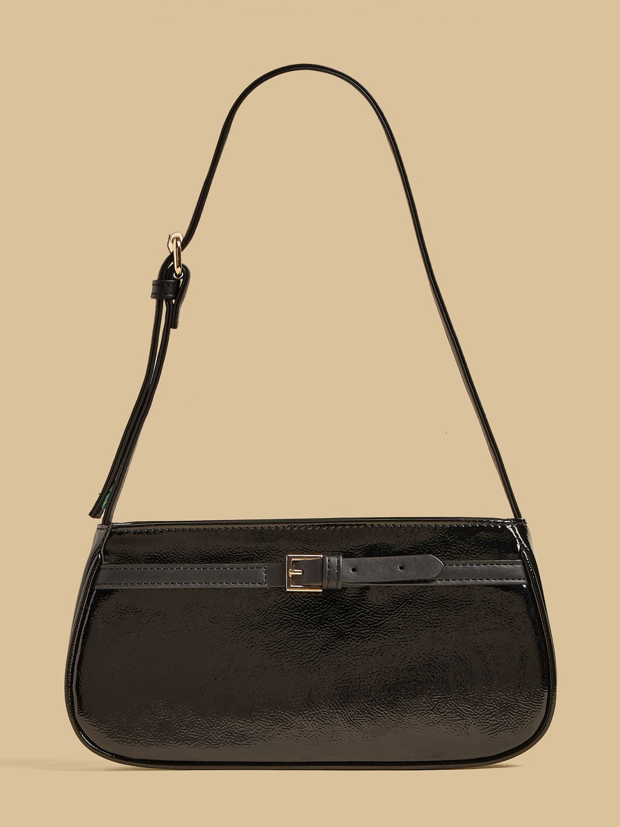 Buckle Detail Shoulder Bag with Zip Closure