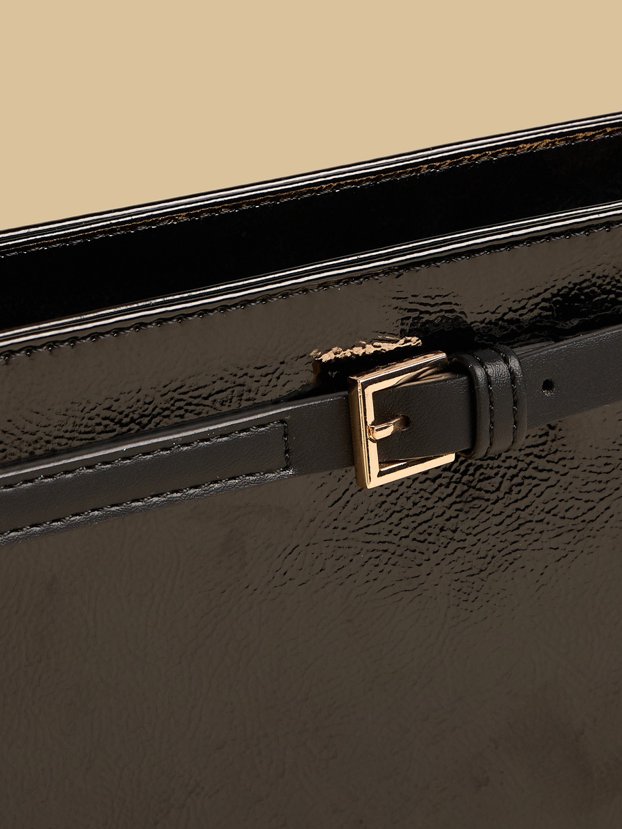 Buckle Detail Shoulder Bag with Zip Closure