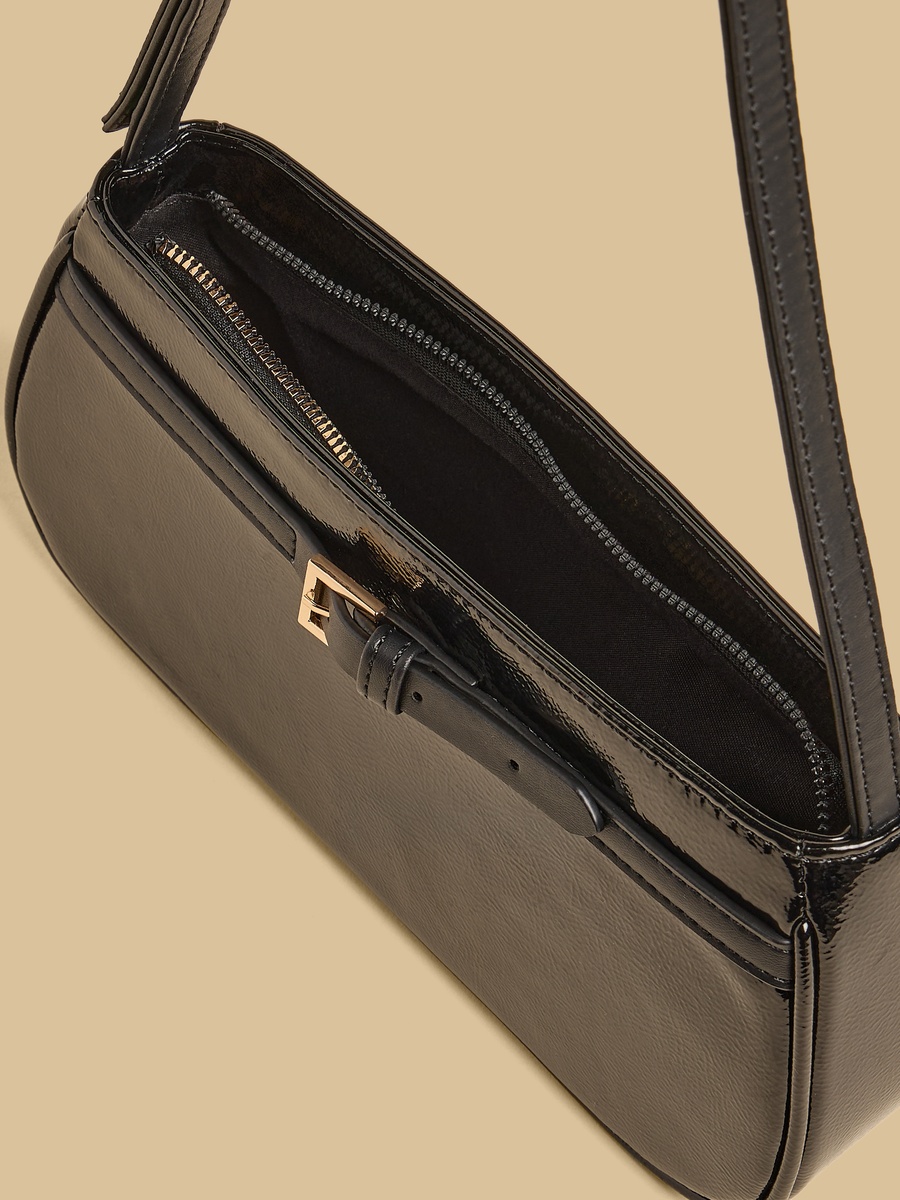 Buckle Detail Shoulder Bag with Zip Closure