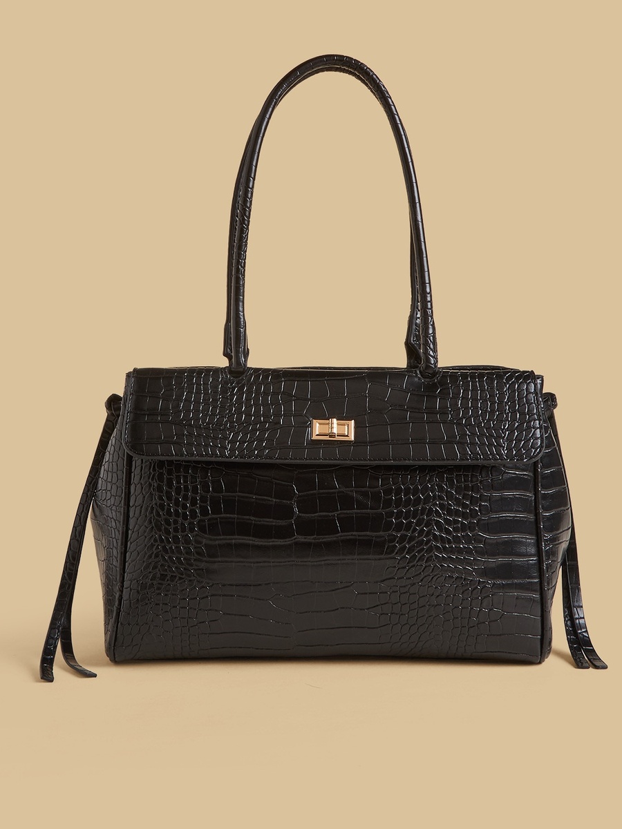 Textured Tote Bag with Twist Lock Closure