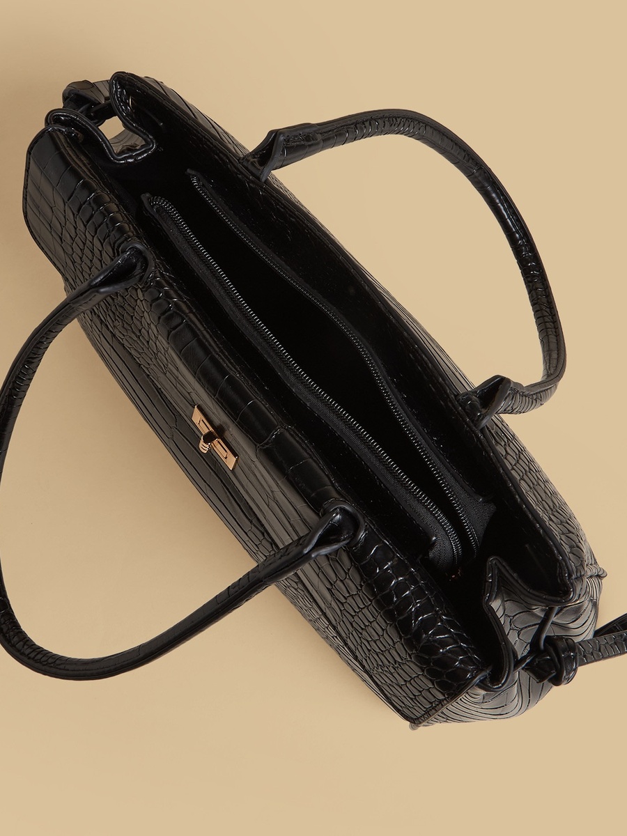Textured Tote Bag with Twist Lock Closure