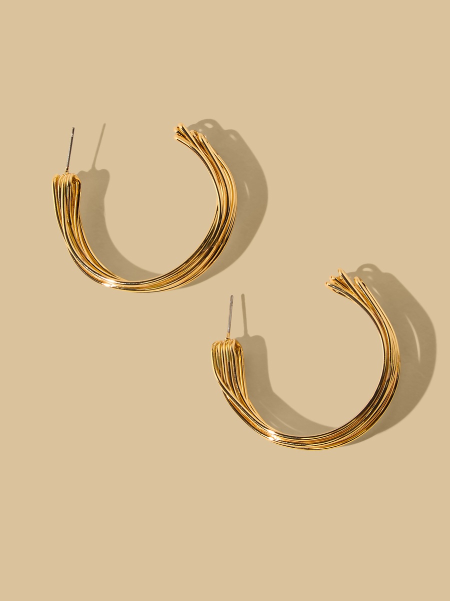 Textured Hoop Earrings with Pushback Closure