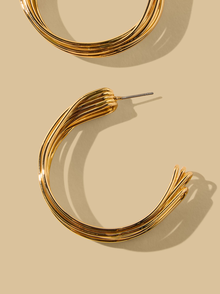 Textured Hoop Earrings with Pushback Closure