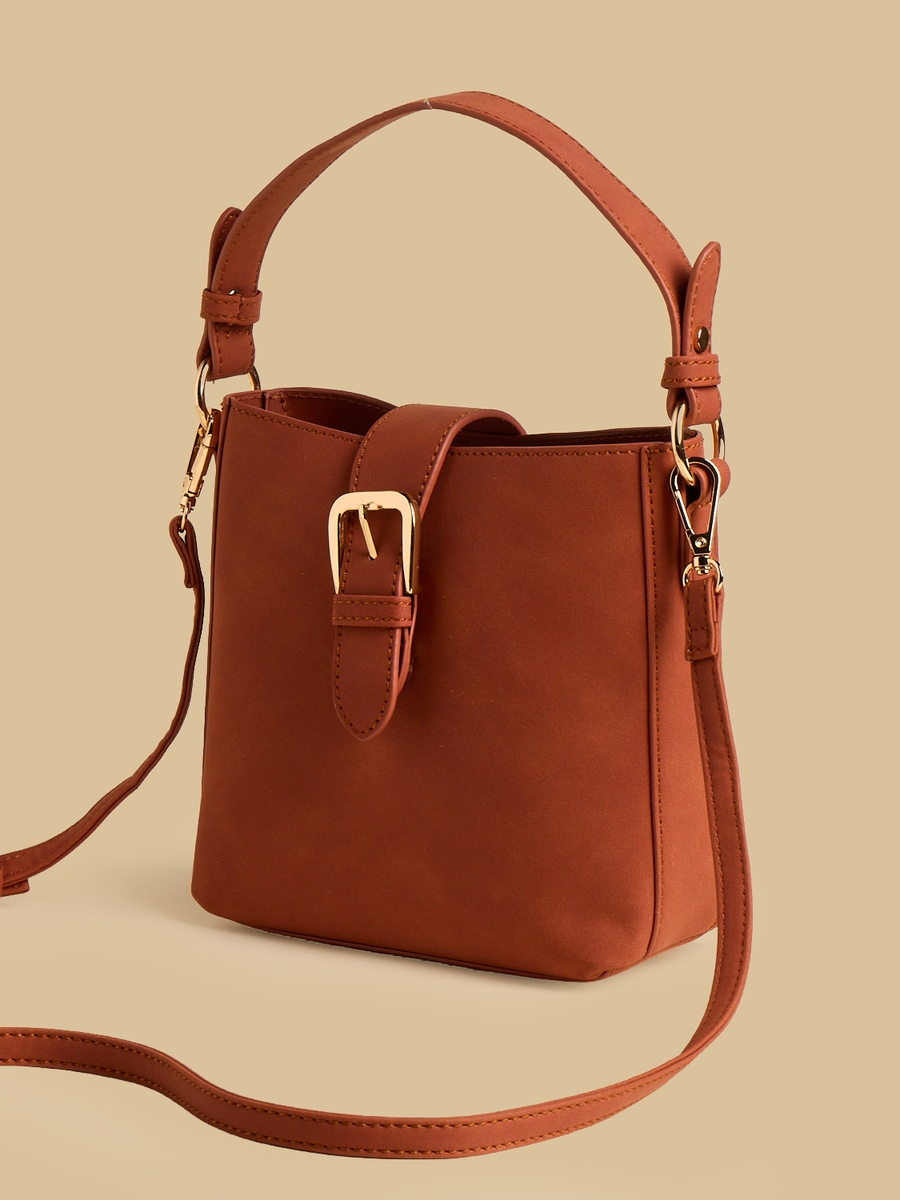 Buckle Accent Crossbody Bag with Button Closure