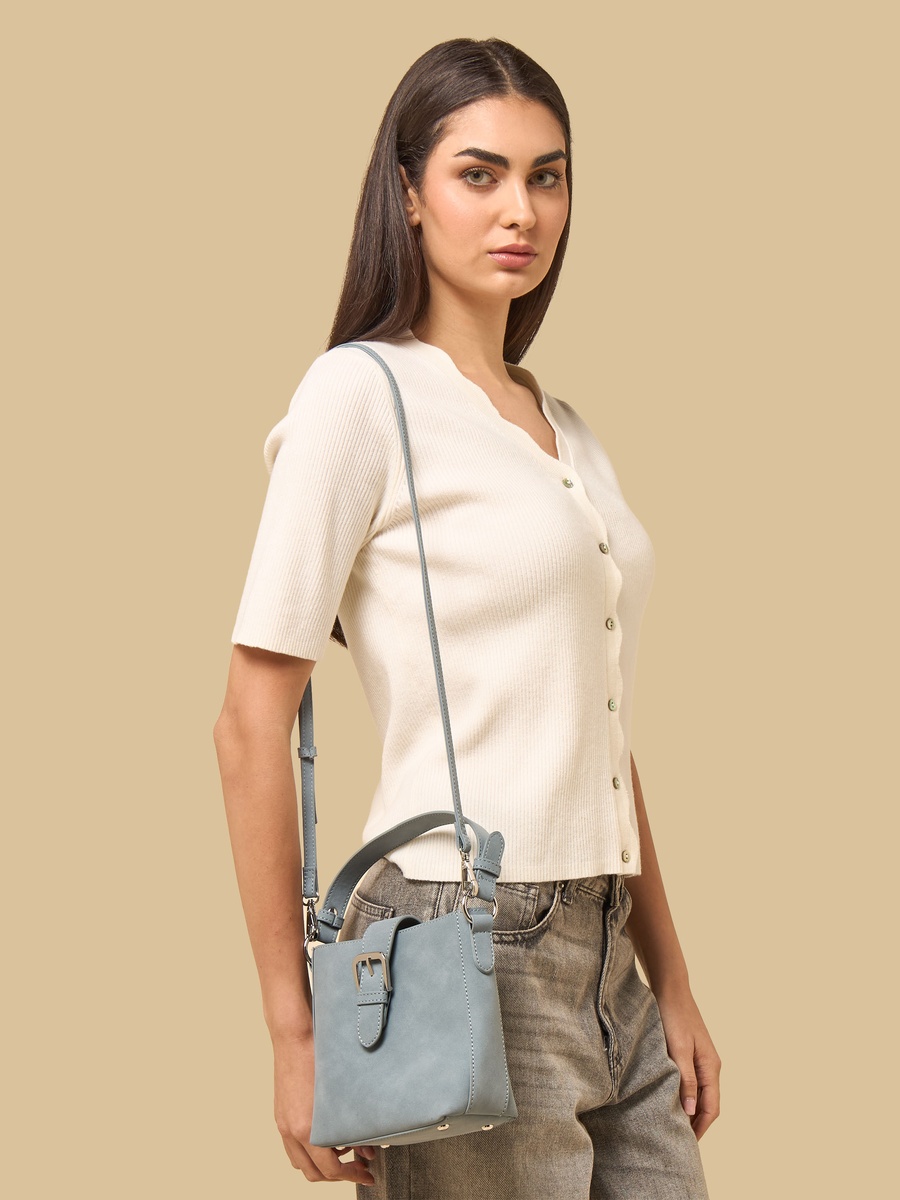 Buckle Accent Crossbody Bag with Button Closure