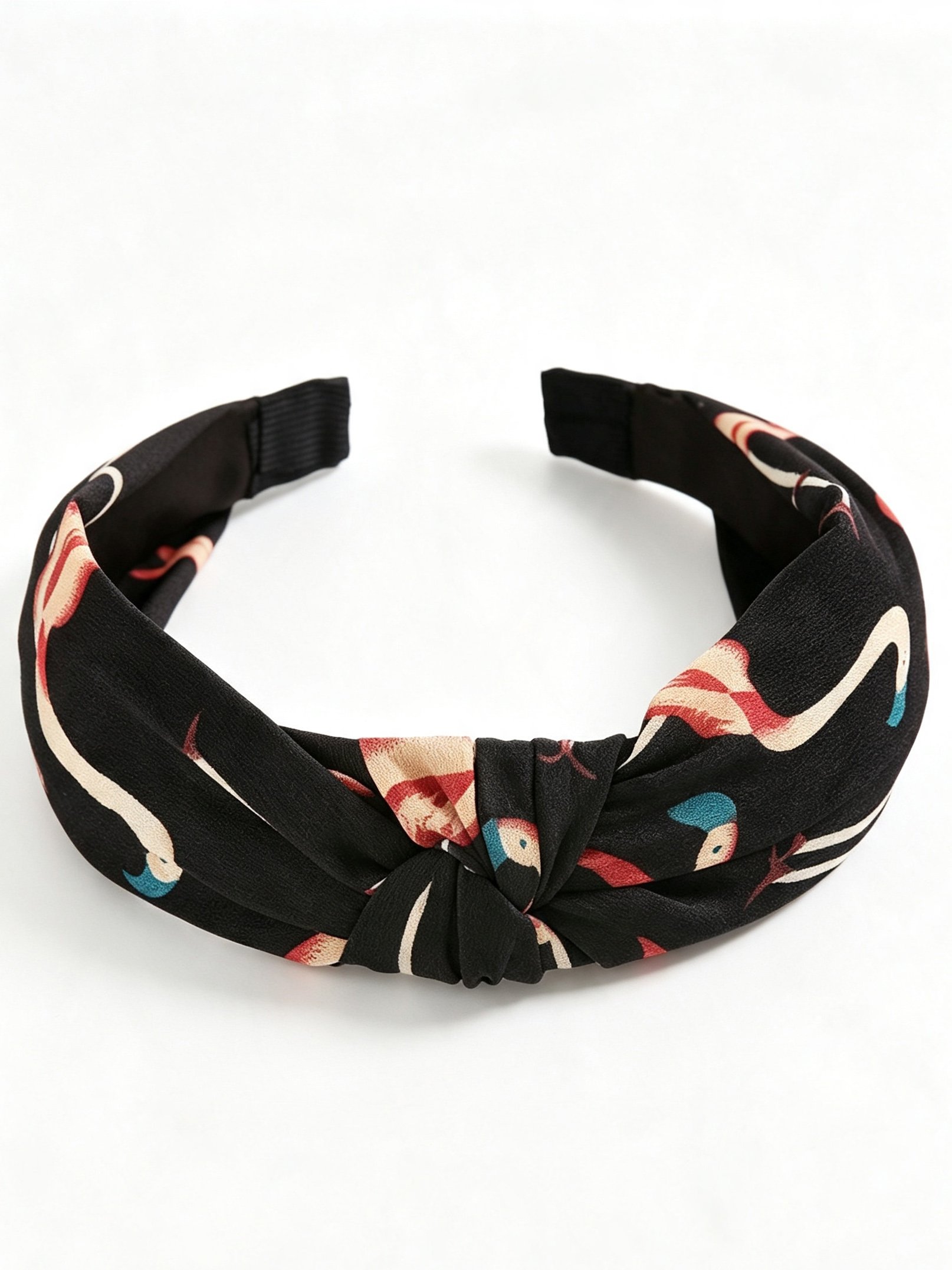 Black Flamingo Print Knotted Headband 