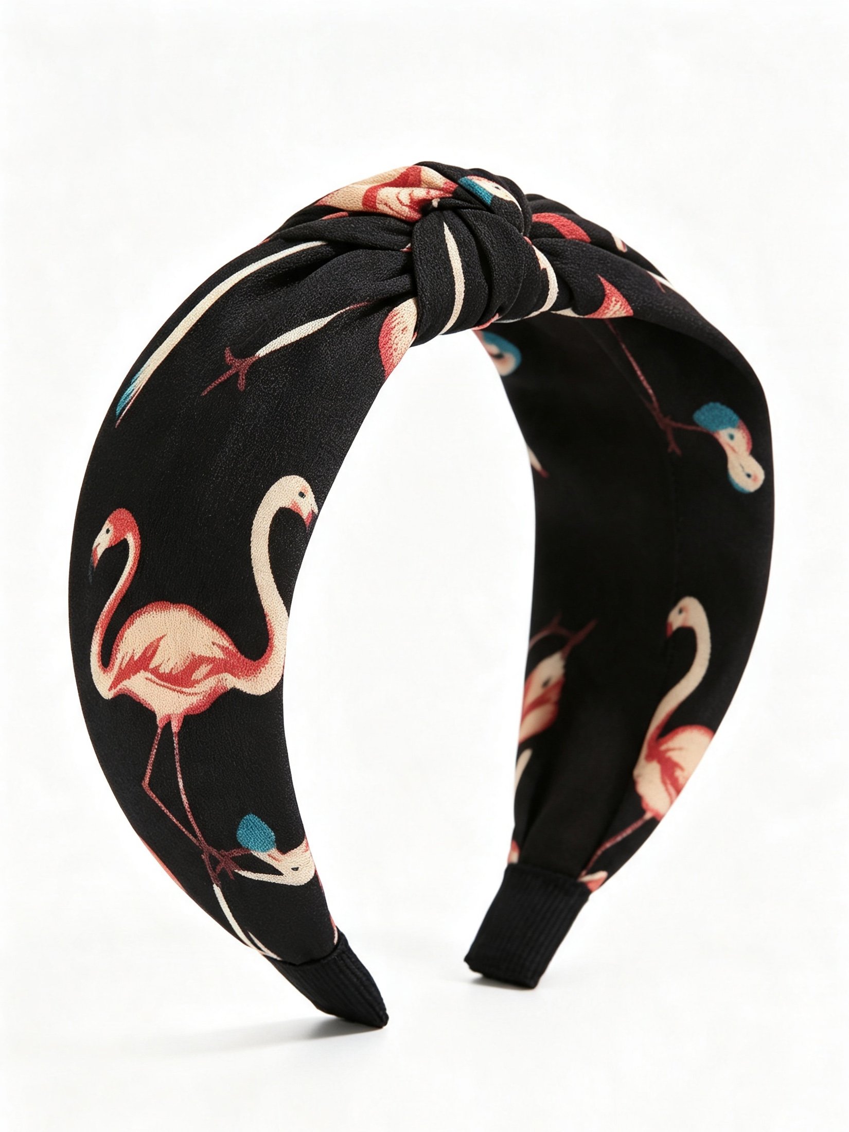 Black Flamingo Print Knotted Headband 