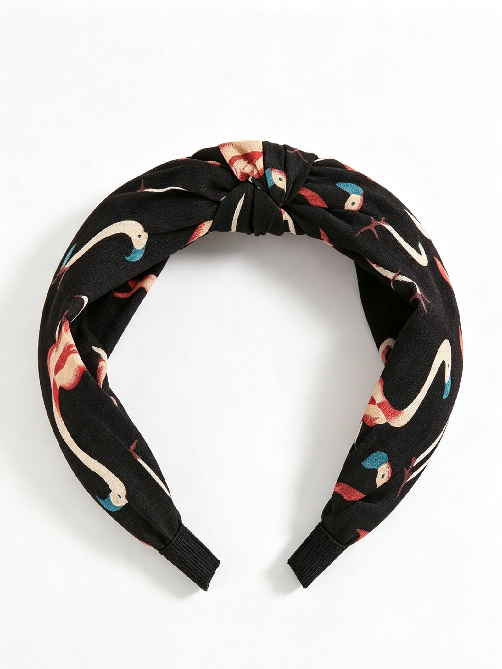 Black Flamingo Print Knotted Headband 