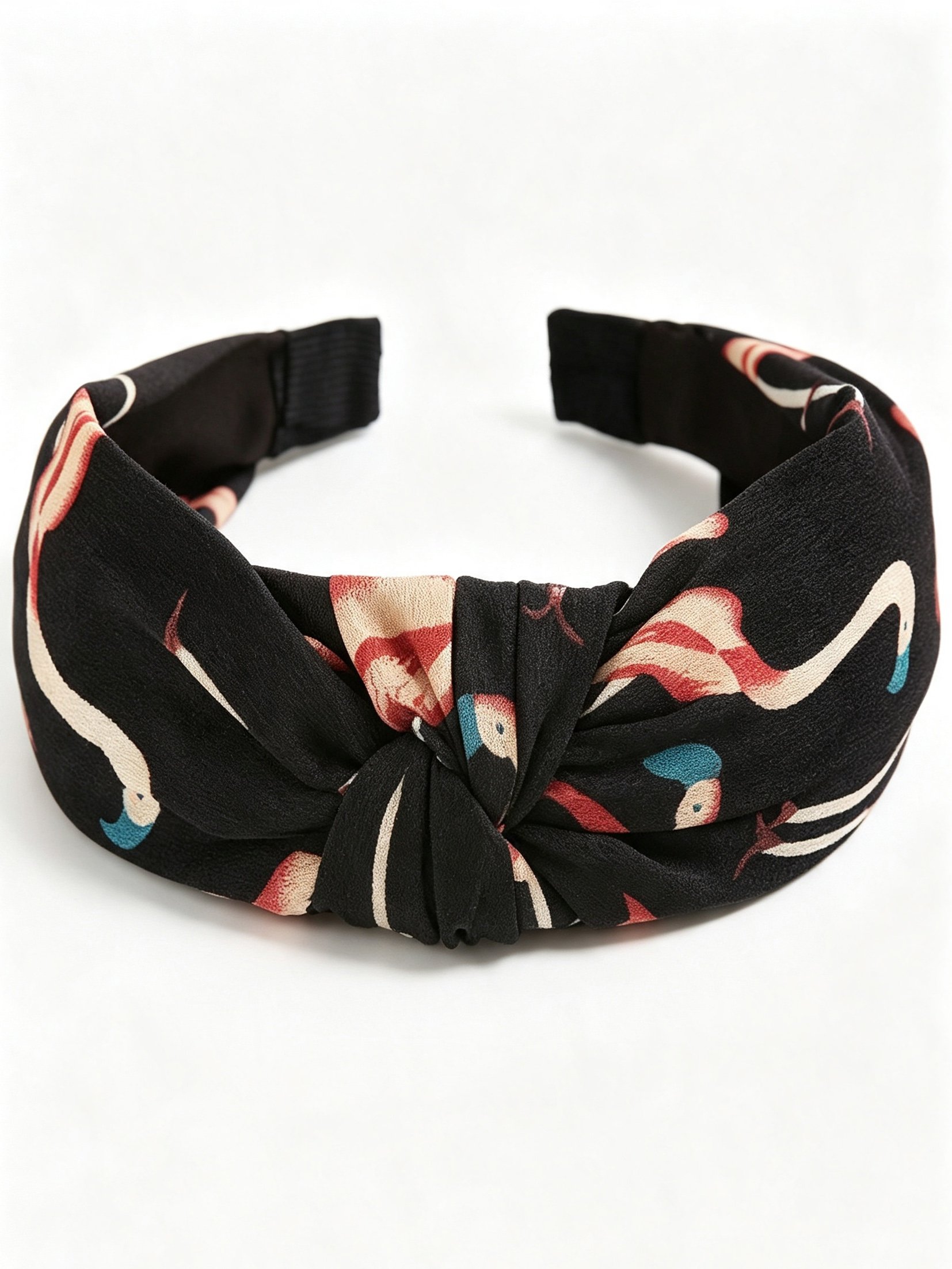 Black Flamingo Print Knotted Headband 