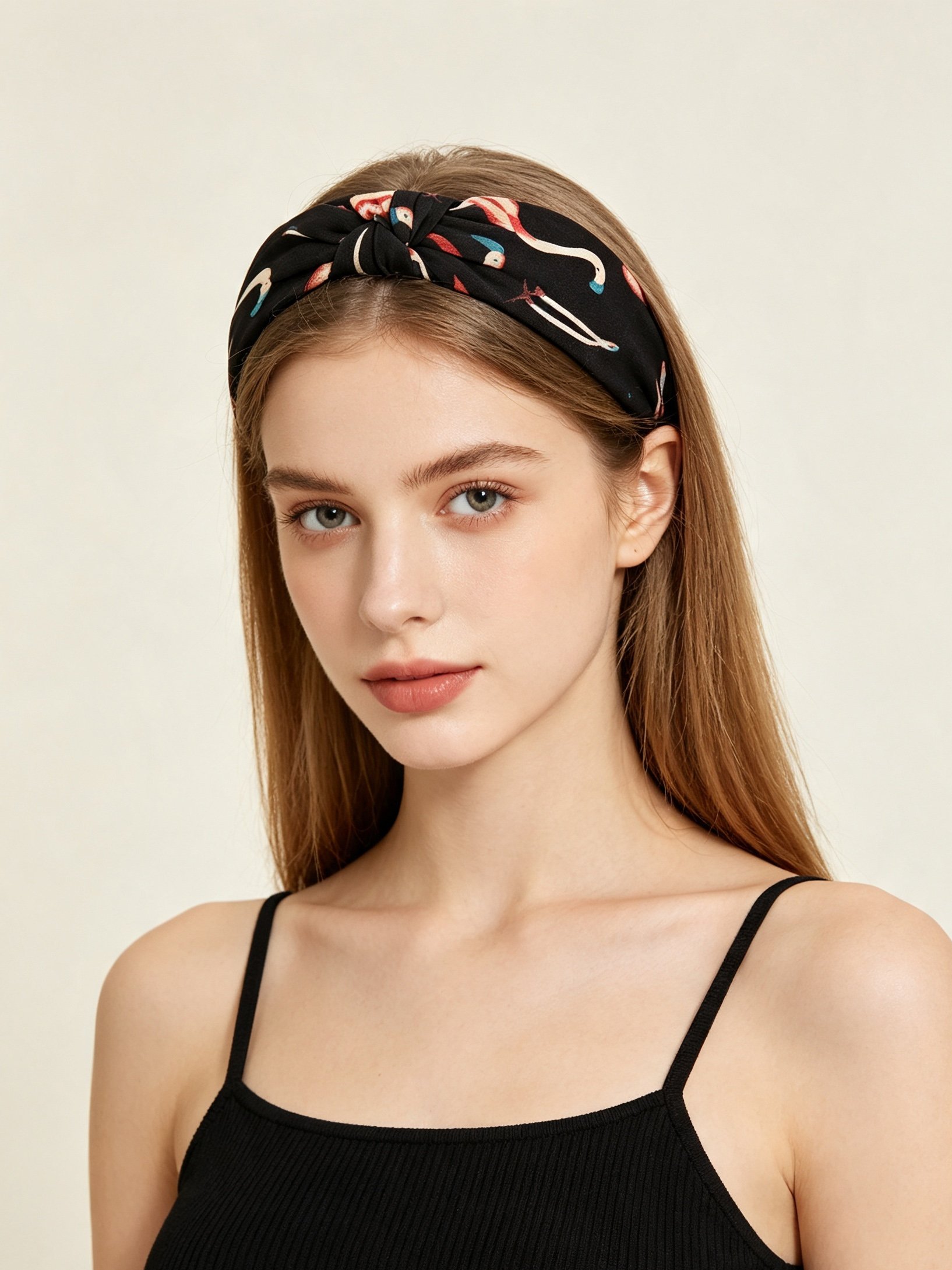 Black Flamingo Print Knotted Headband 