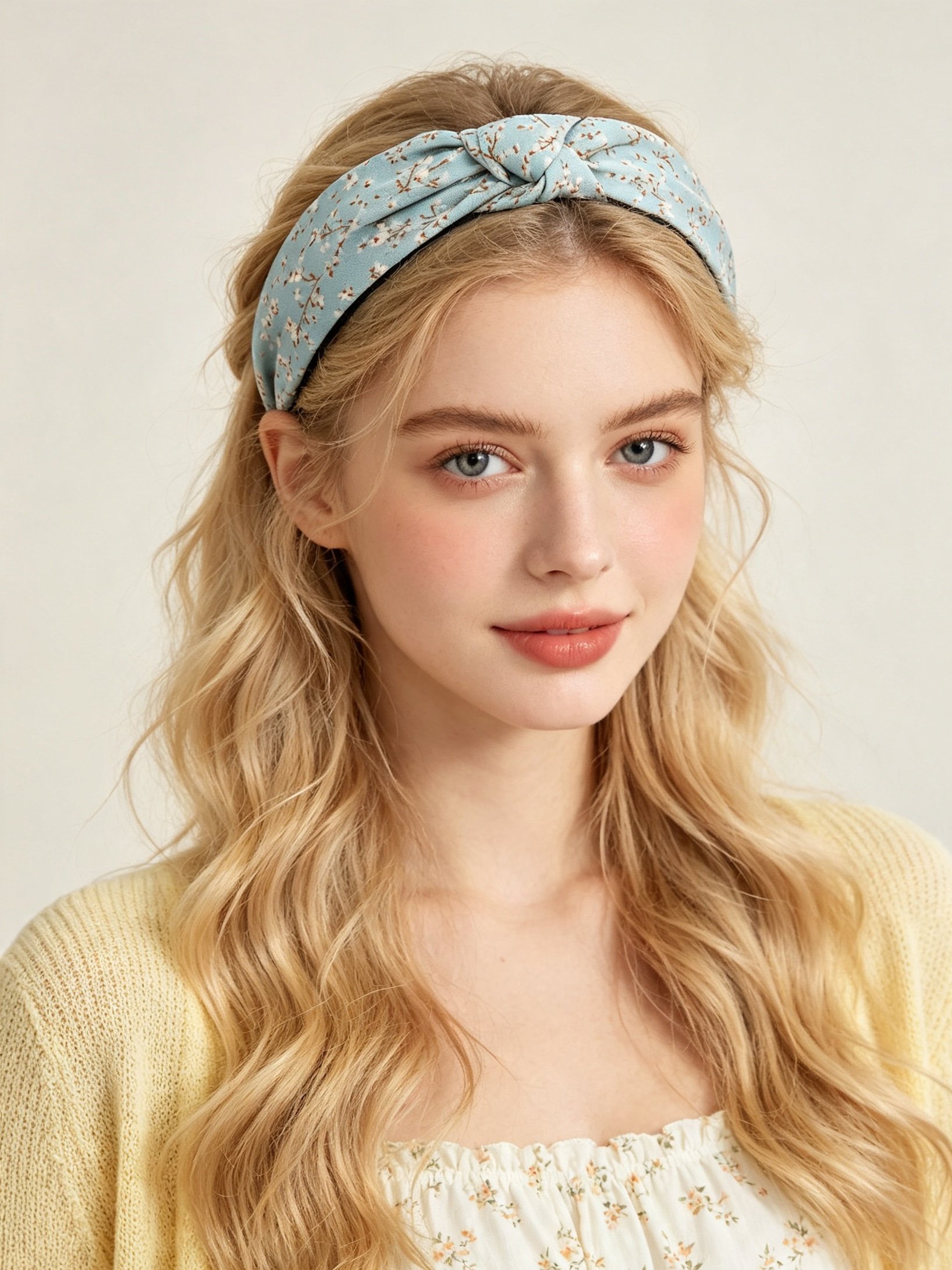 Sky Blue Floral Knot Headband 