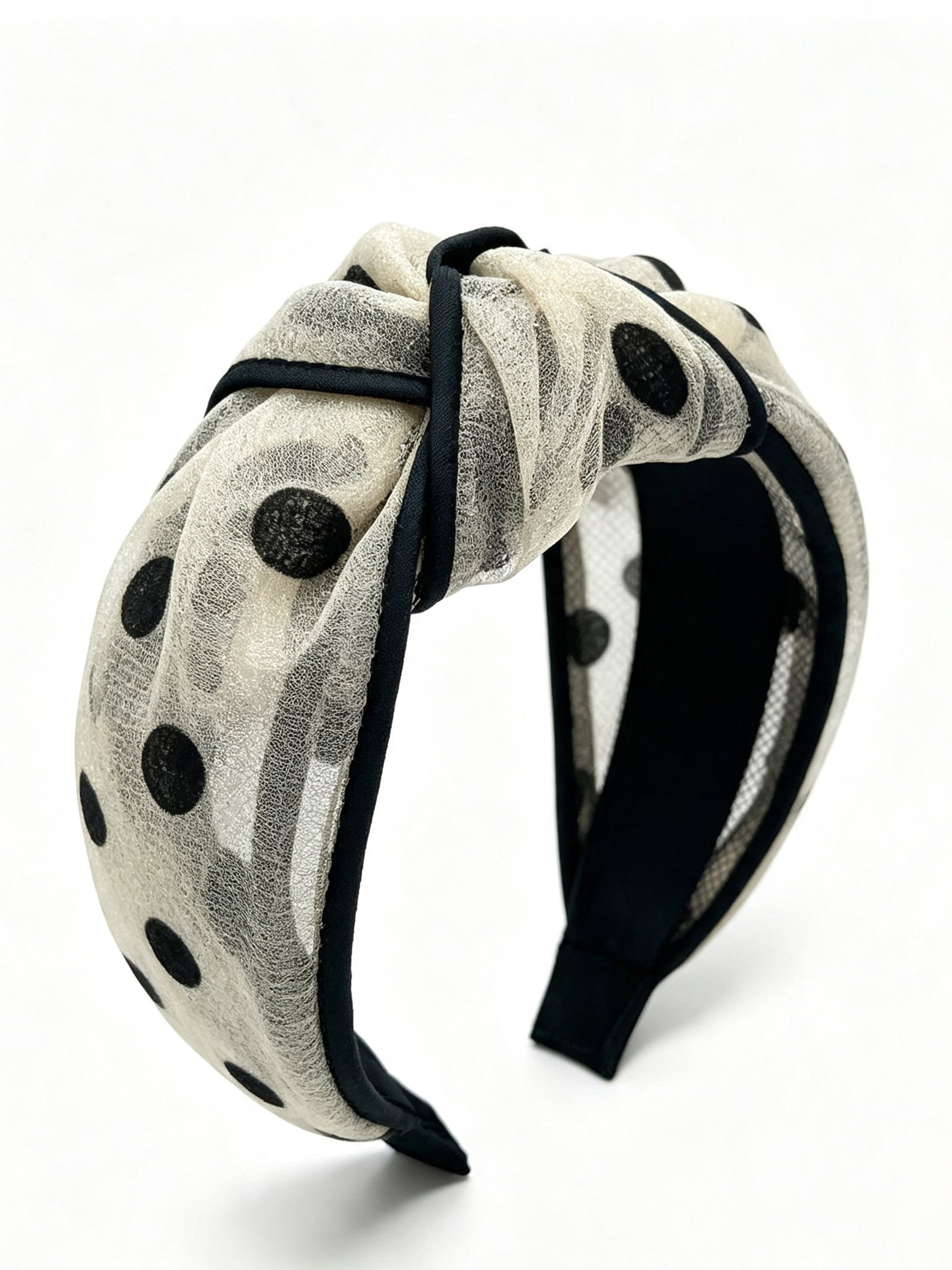 Khaki Polka Dot Tulle Knotted Headband