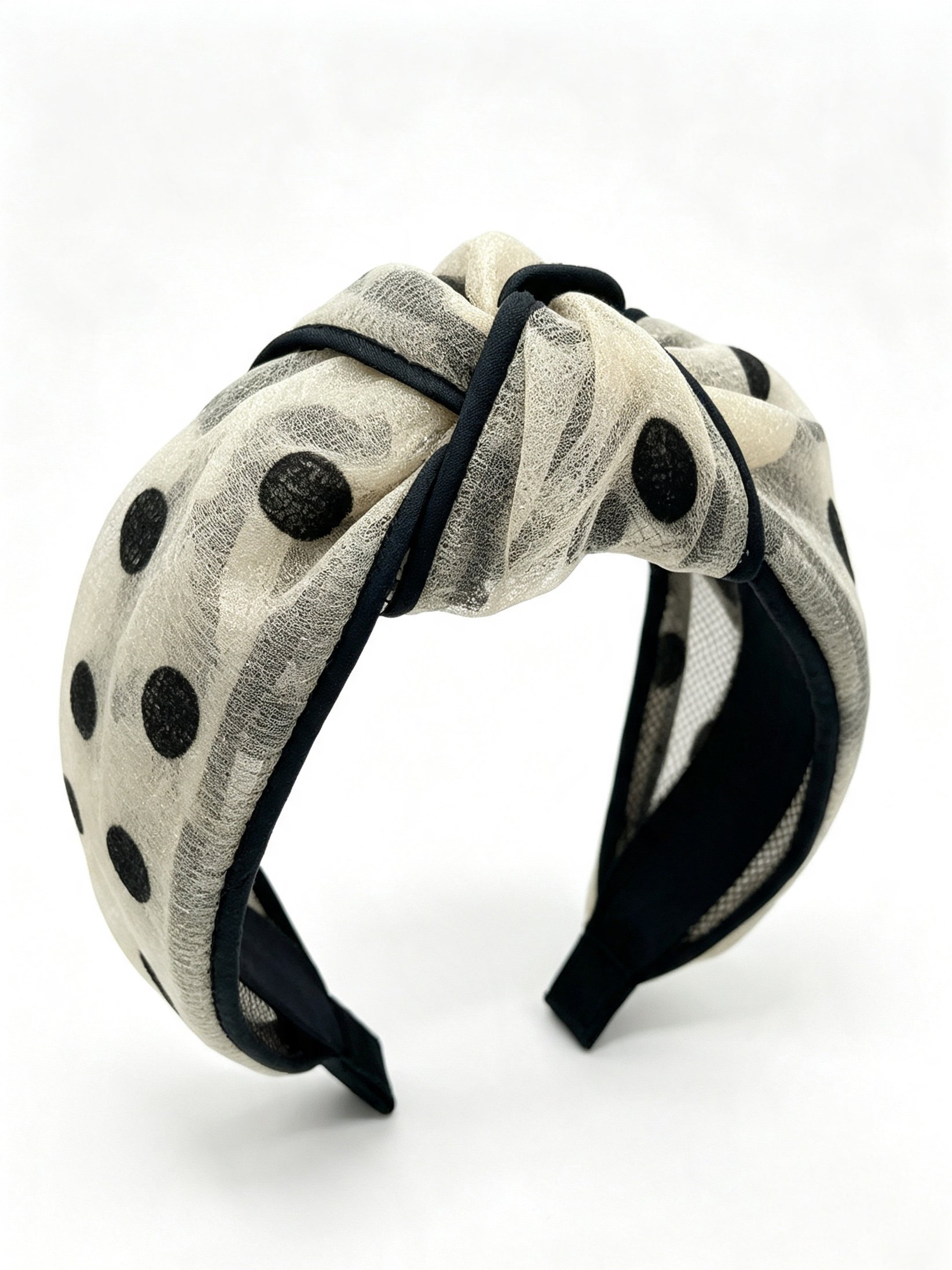 Khaki Polka Dot Tulle Knotted Headband