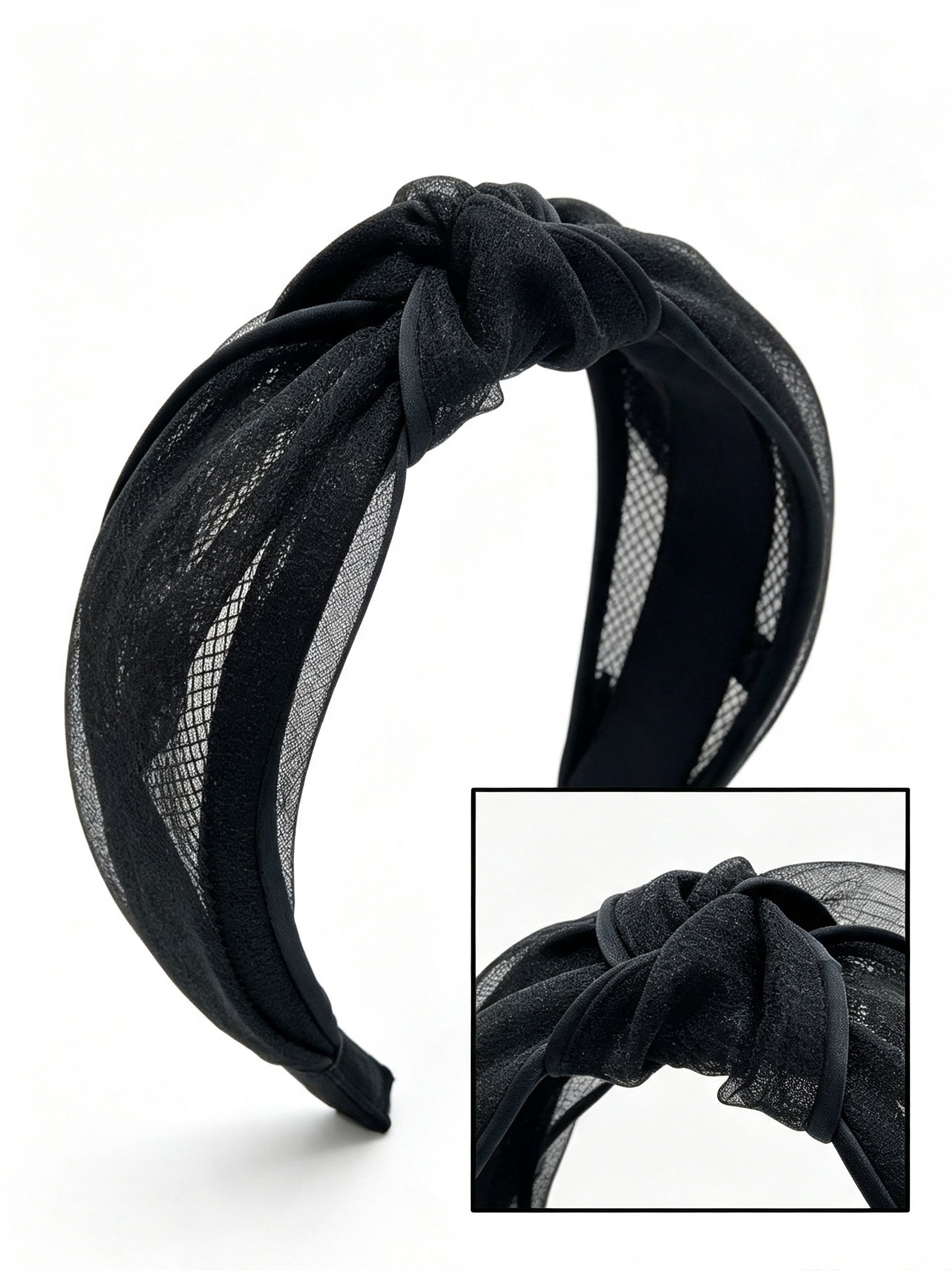 Black Knotted Mesh Headband 