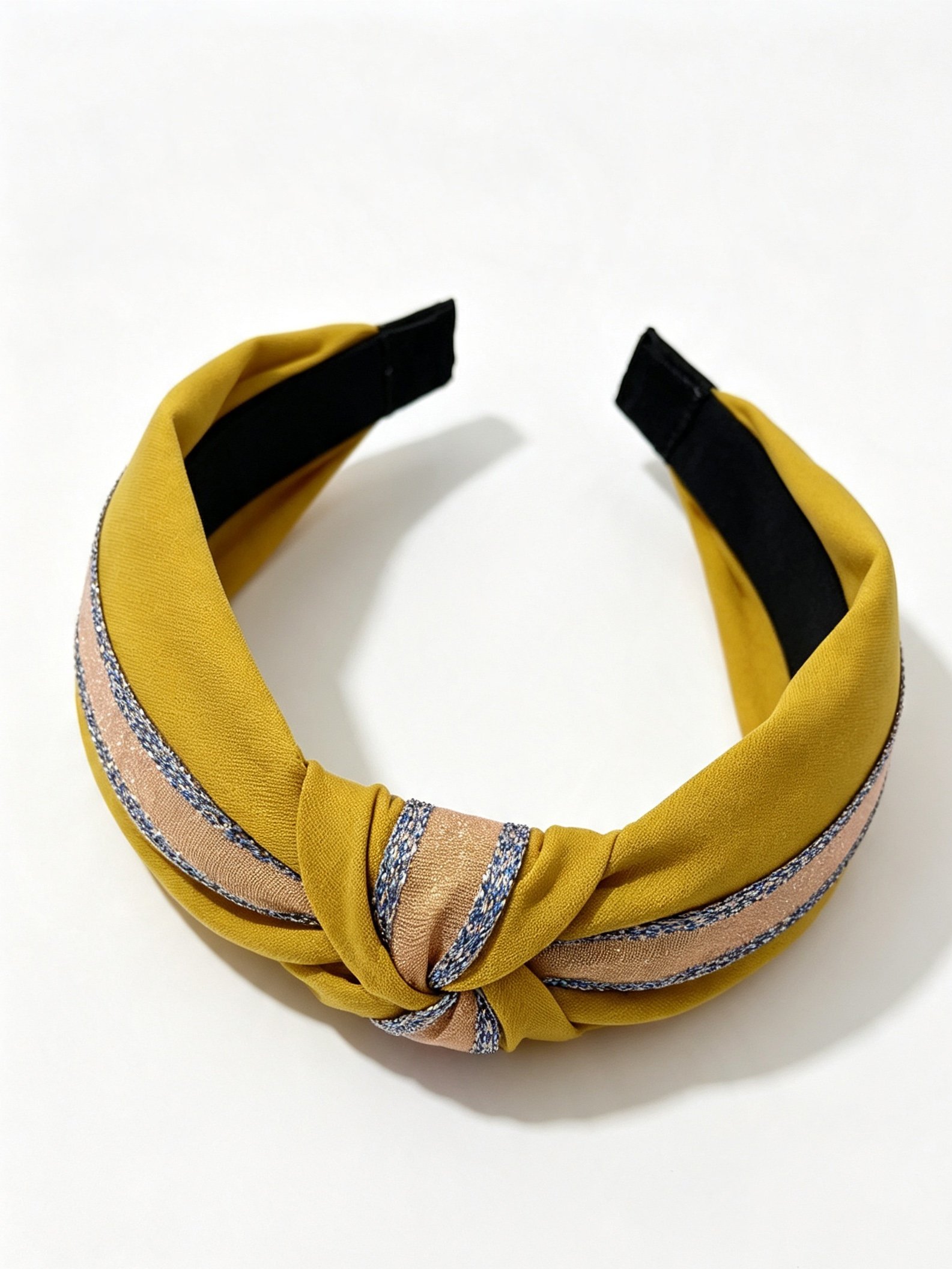 Yellow Headband with Striped Knot Design
