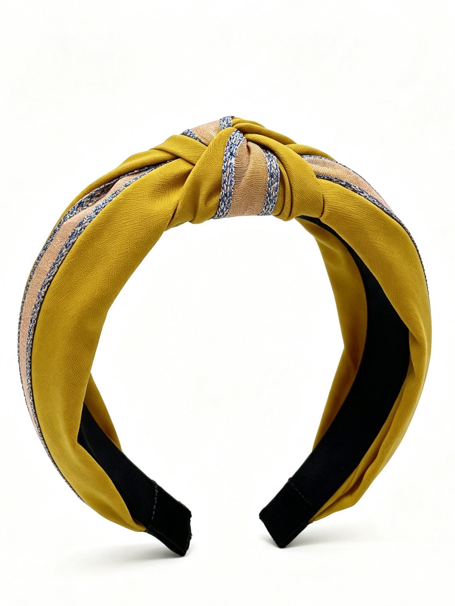 Yellow Headband with Striped Knot Design