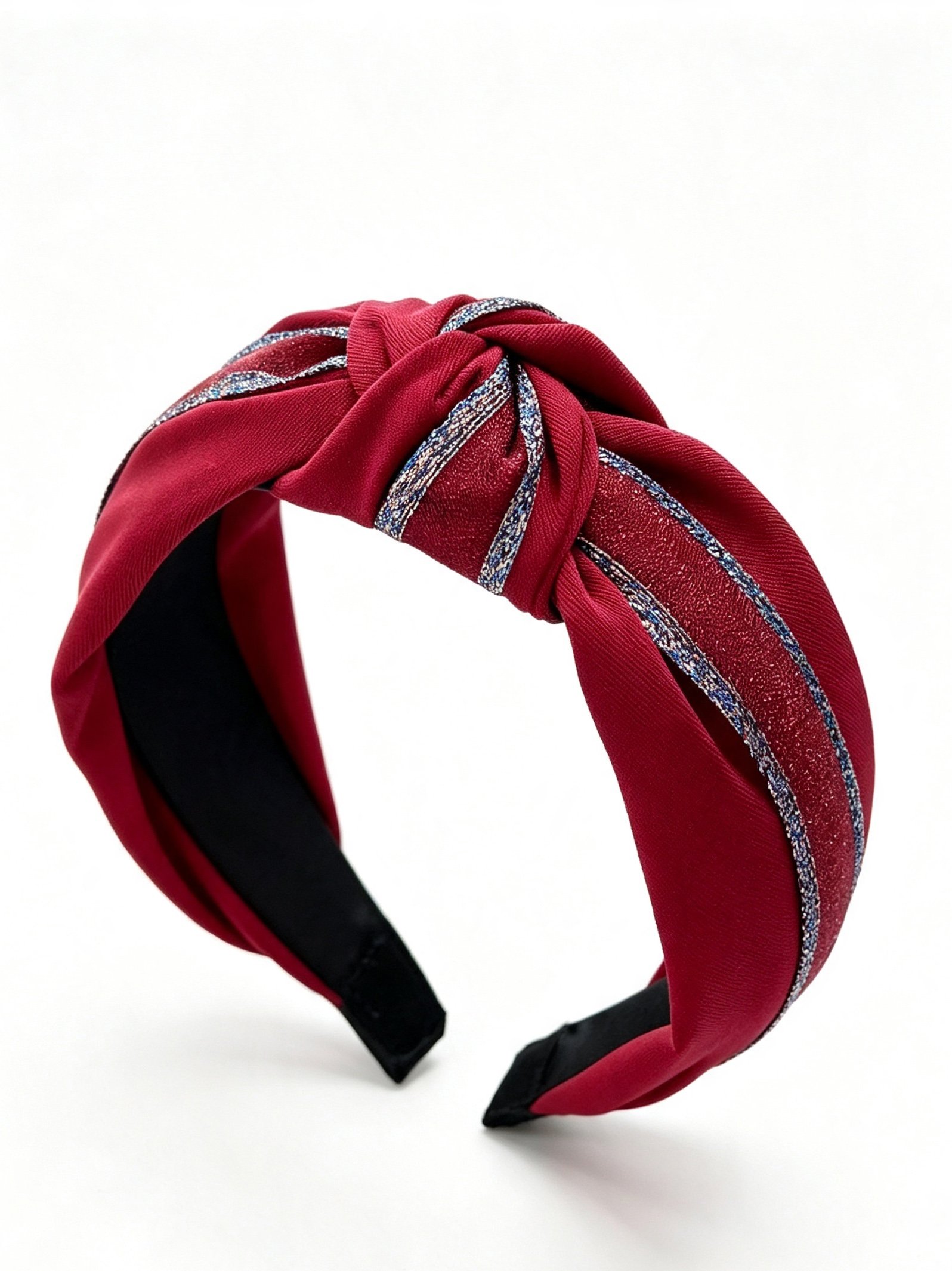 Burgundy Knotted Headband with Shimmer Detail