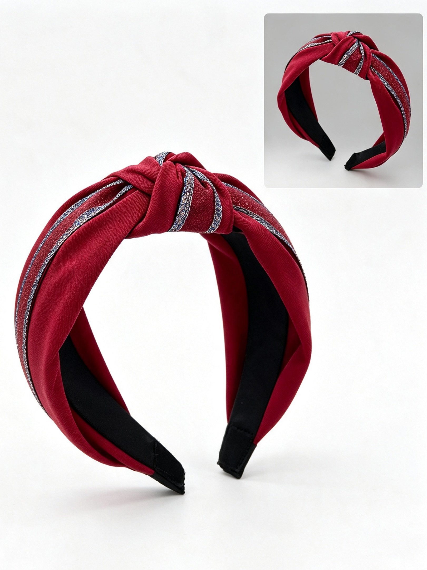 Burgundy Knotted Headband with Shimmer Detail