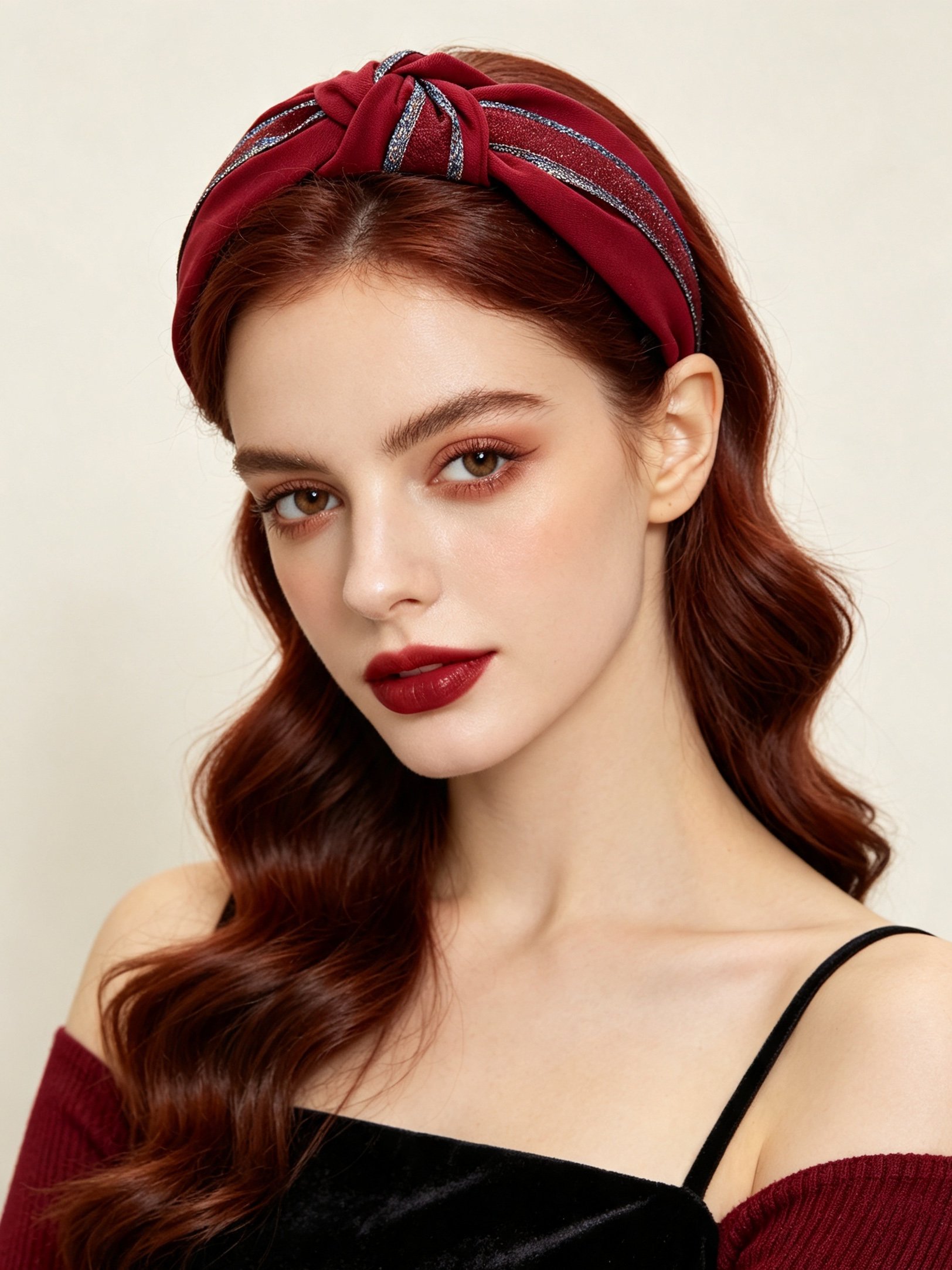 Burgundy Knotted Headband with Shimmer Detail